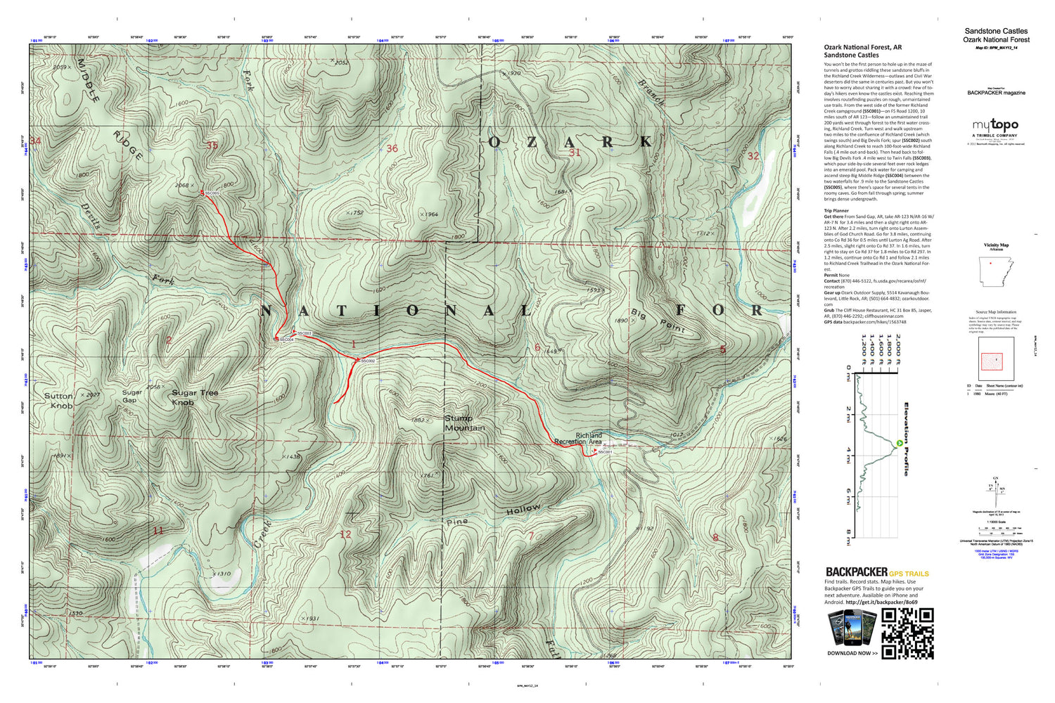 Sandstone Castles Map (Ozark National Forest, Arkansas) Image