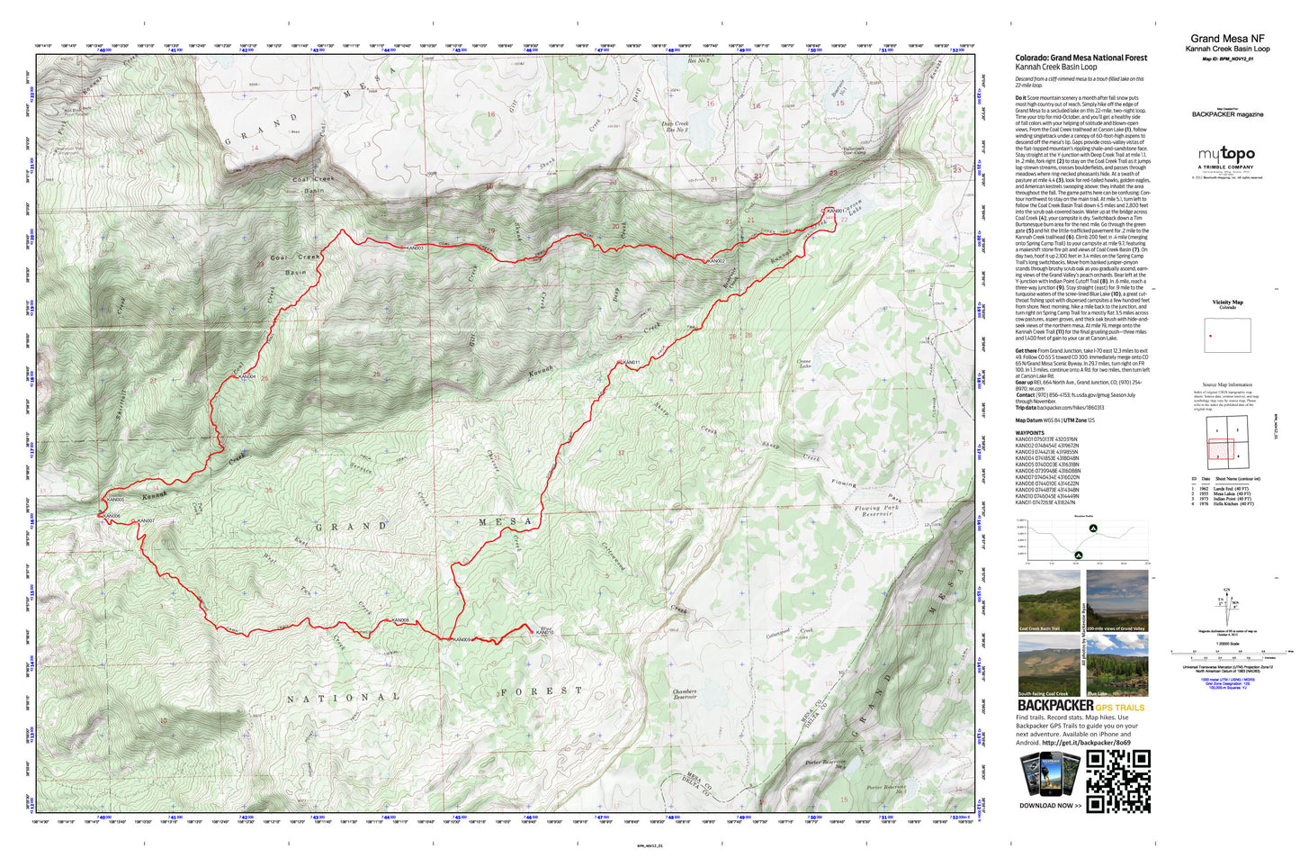 Kannah Creek Basin Loop Map (Grand Mesa National Forest, Colorado) Image