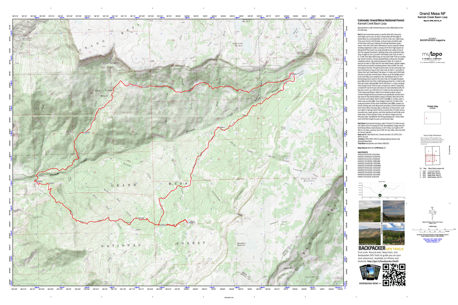 Kannah Creek Basin Loop Map (Grand Mesa National Forest, Colorado) Image