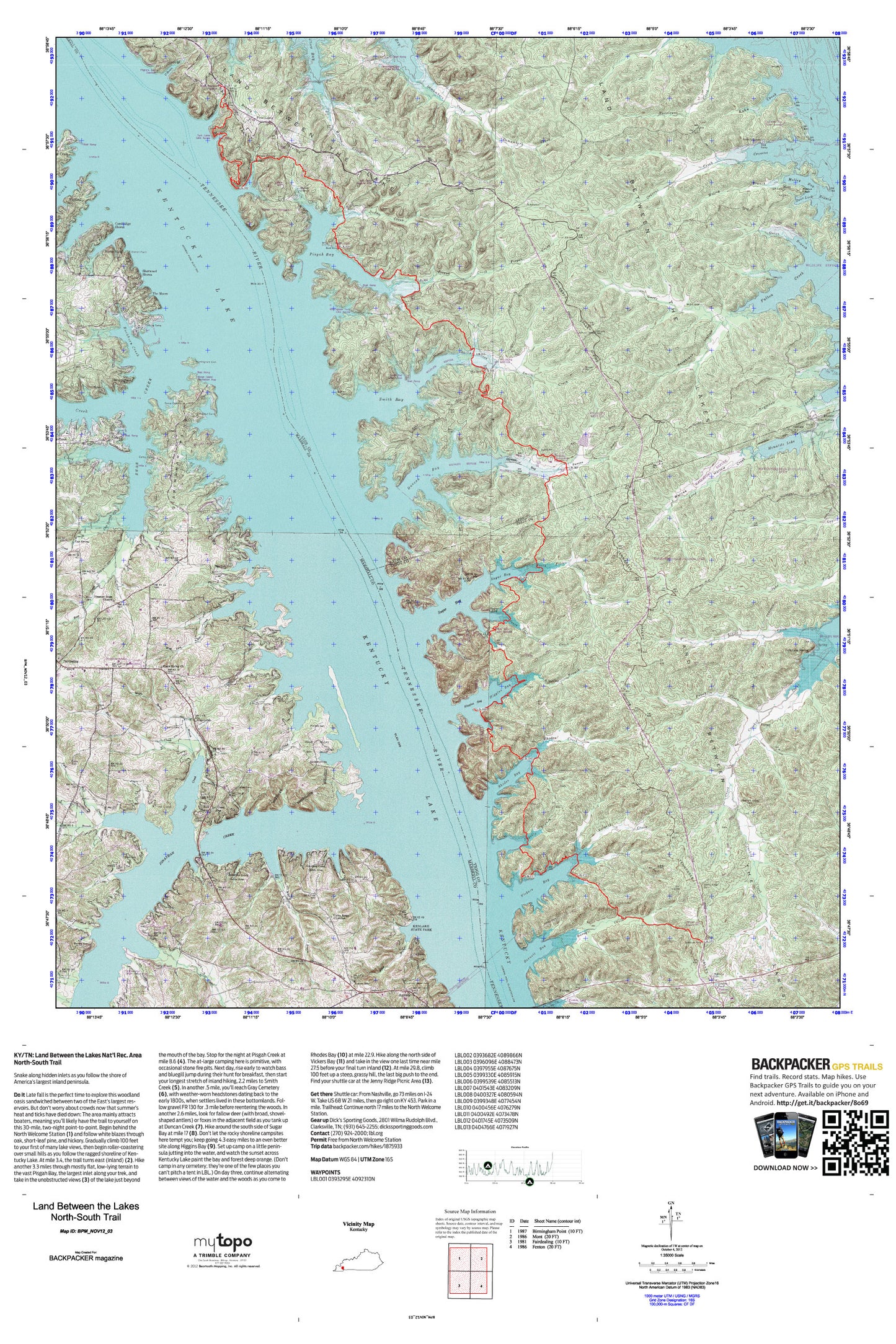 North-South Trail Map (Land Between the Lakes National Recreation Area, Kentucky) Image