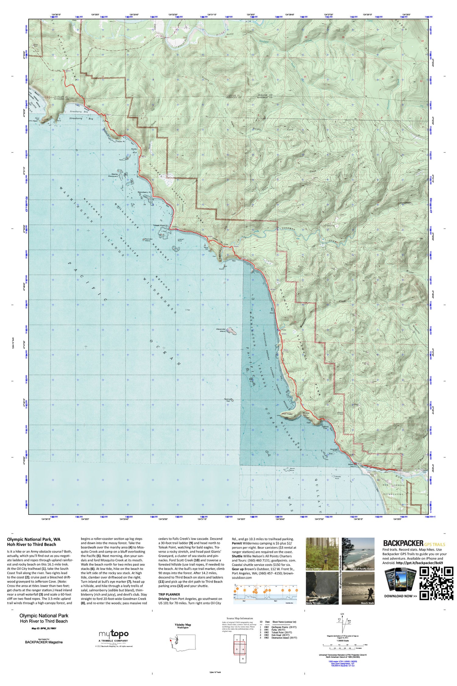 Hoh River to Third Beach Map (Olympic NP, Washington) Image