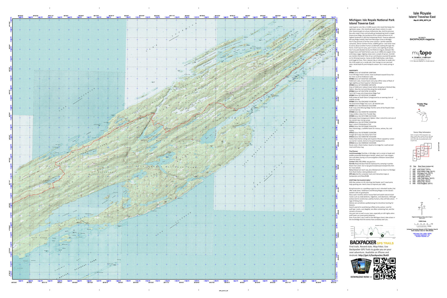 Island Traverse East Map (Isle Royale NP, Michigan) Image