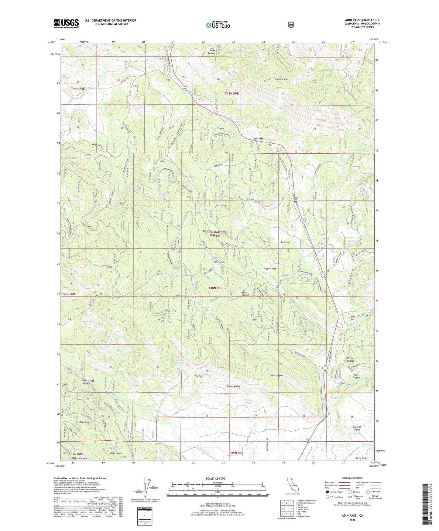 Adin Pass California US Topo Map Image