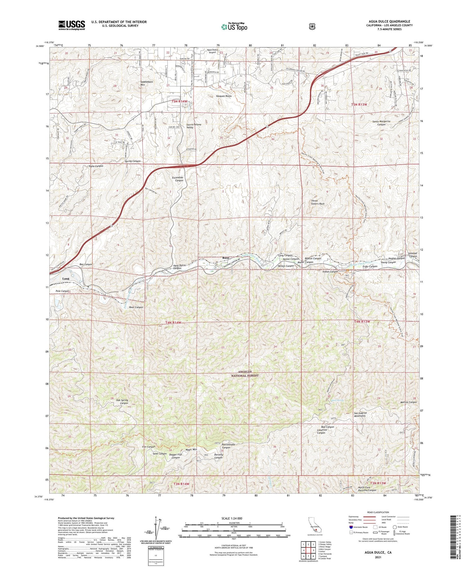 Agua Dulce California US Topo Map Image