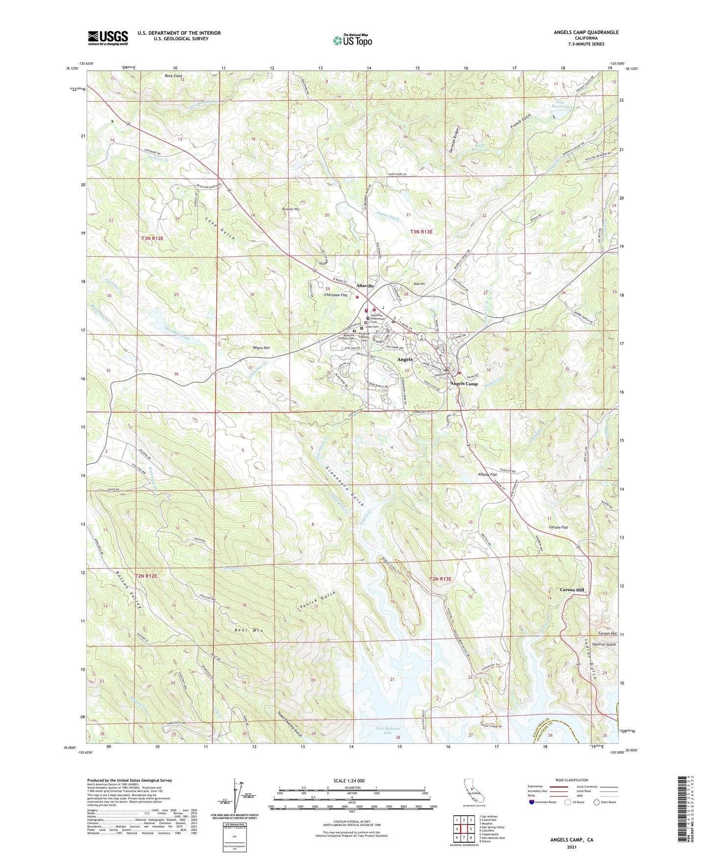 Angels Camp California US Topo Map Image