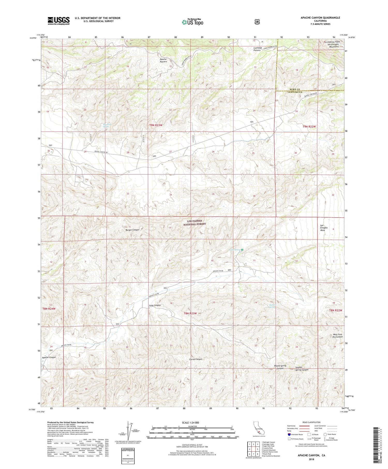 Apache Canyon California US Topo Map Image
