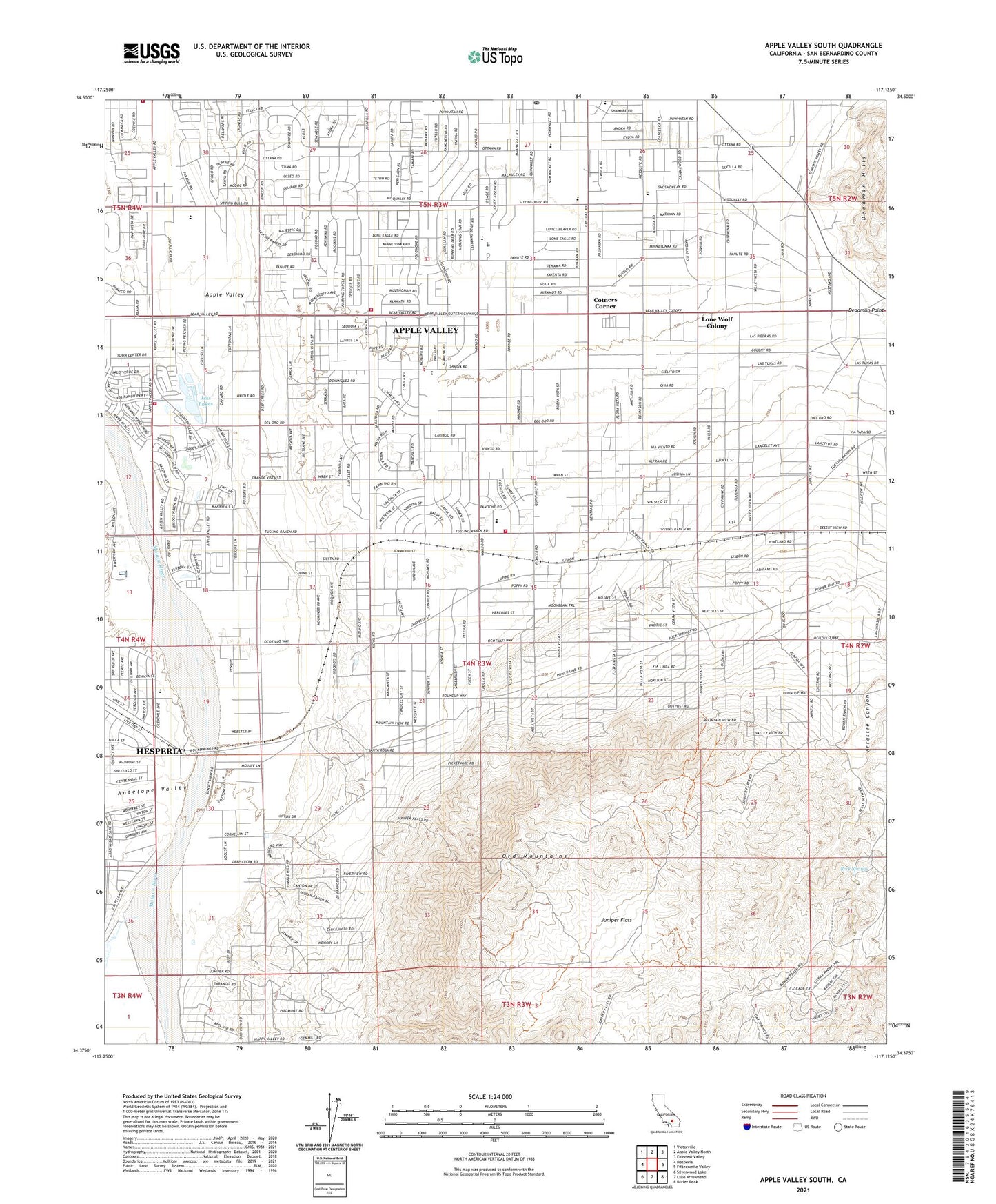Apple Valley South California US Topo Map Image