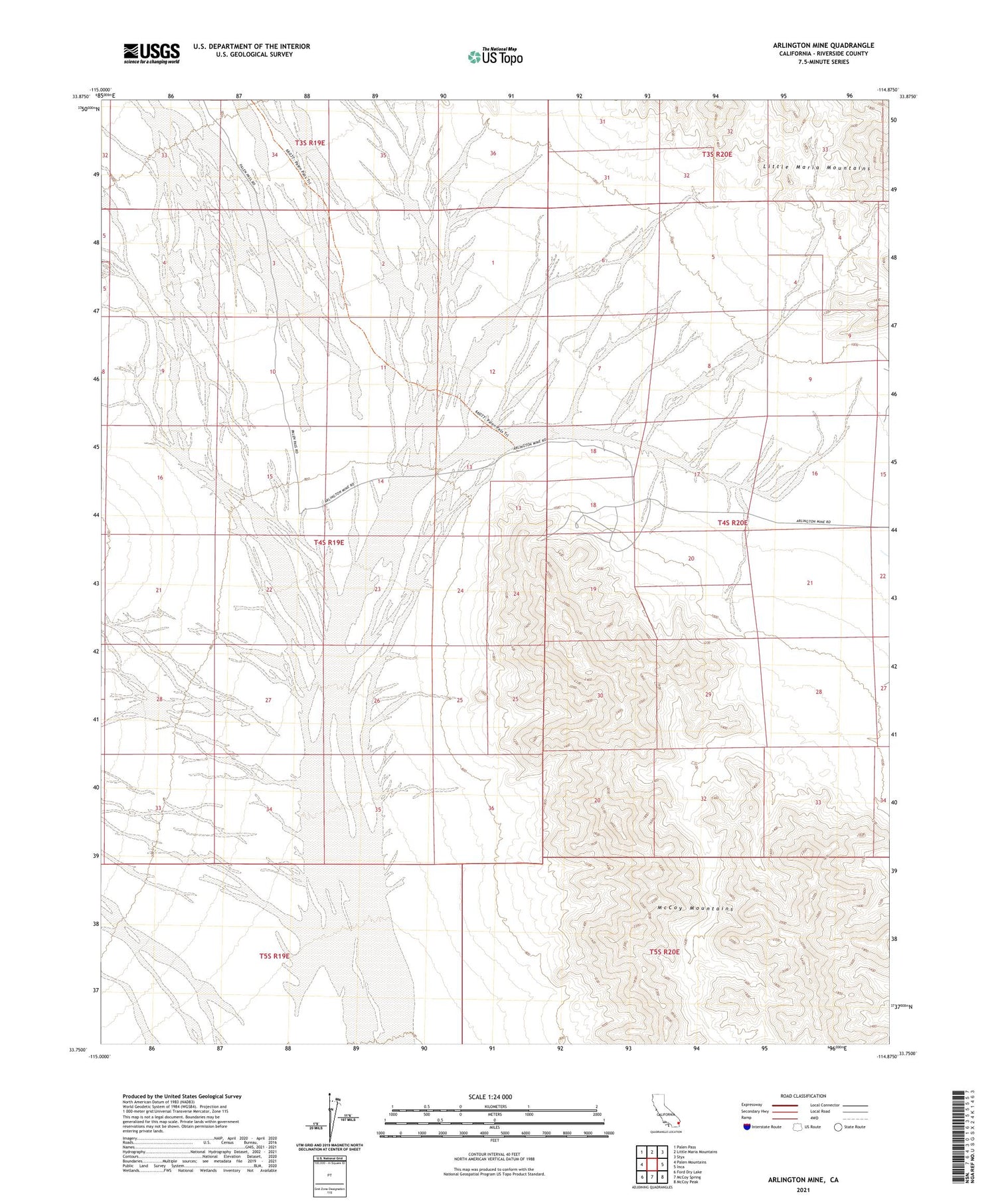 Arlington Mine California US Topo Map Image