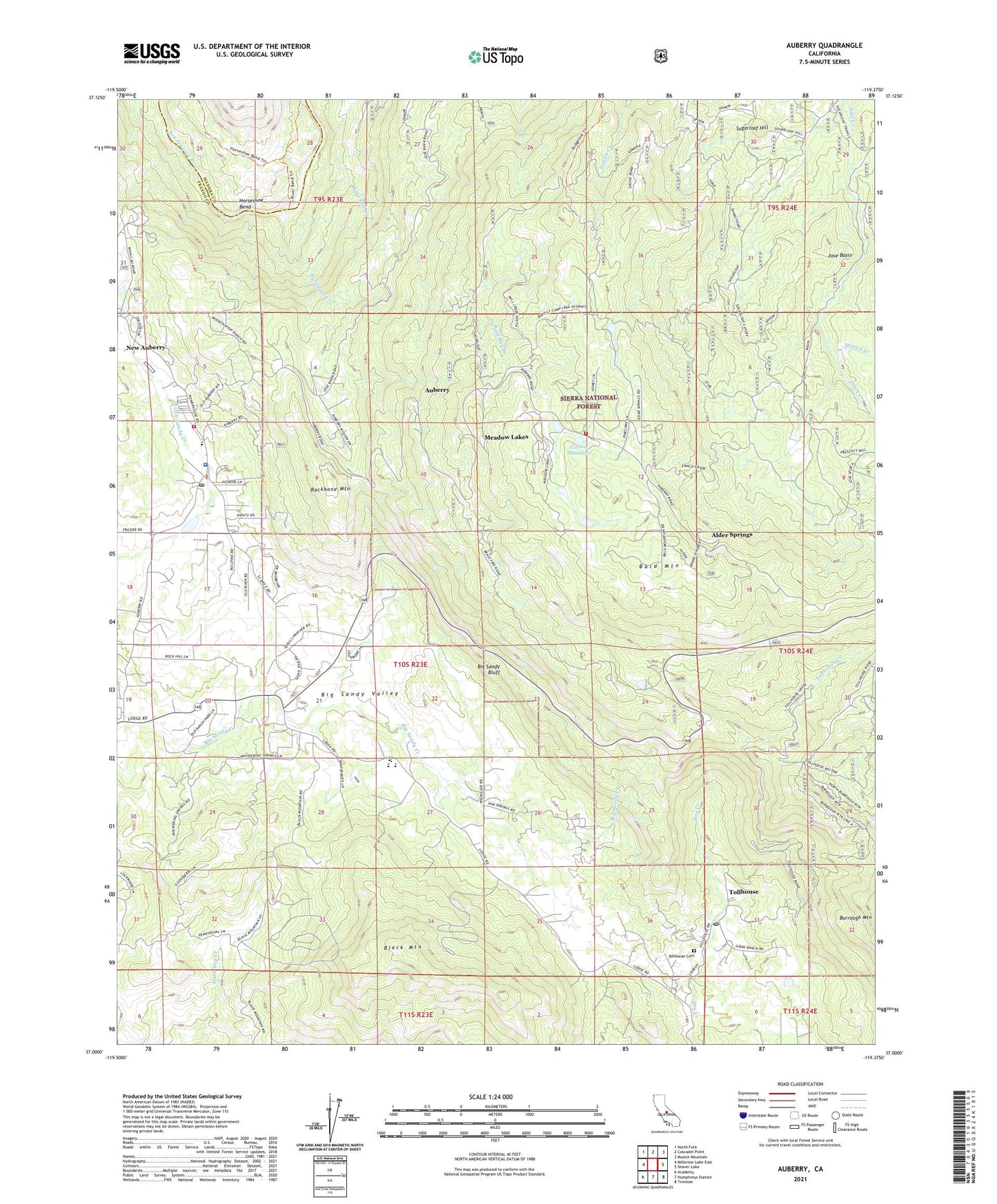 Auberry California US Topo Map Image