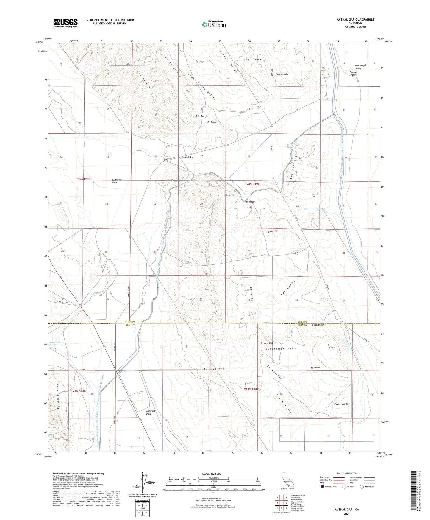 Avenal Gap California US Topo Map Image
