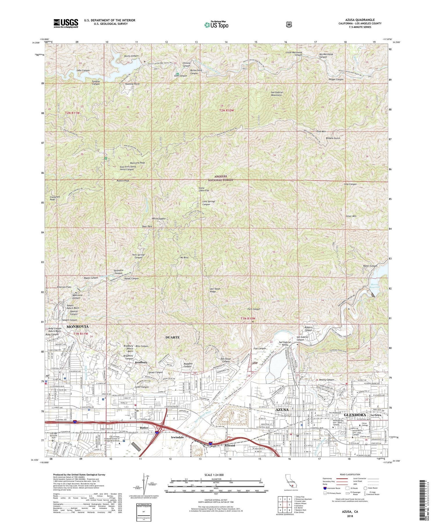 Azusa California US Topo Map Image