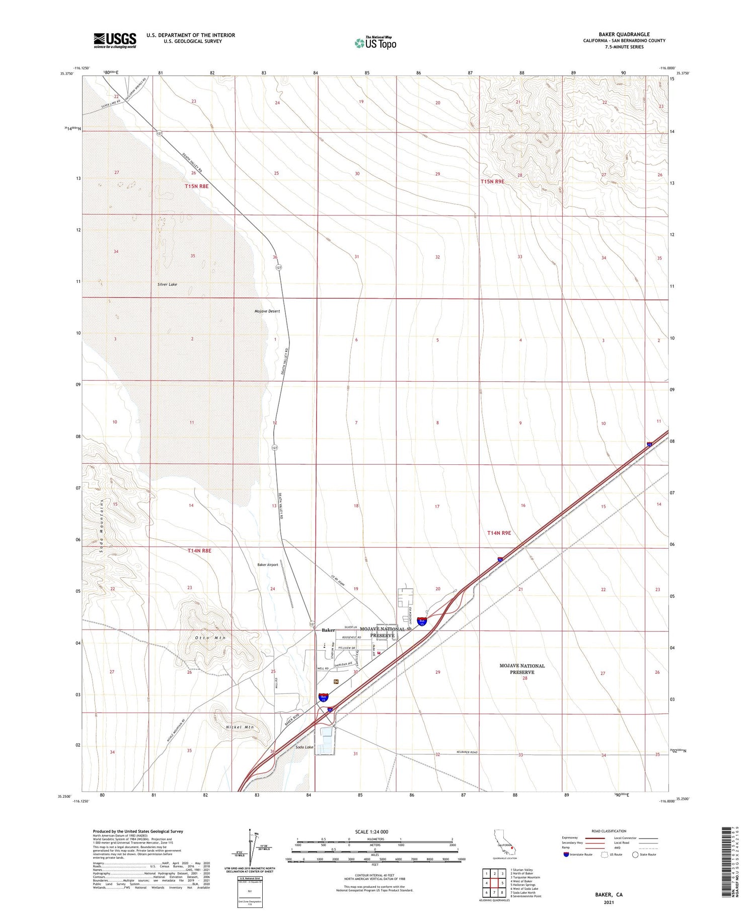 Baker California US Topo Map Image