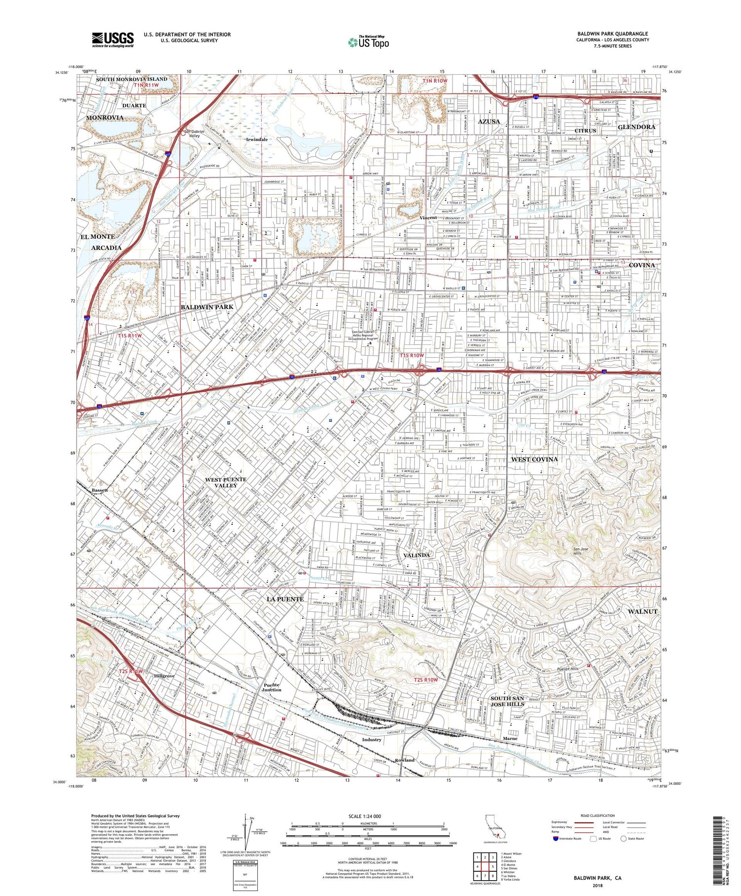 Baldwin Park California US Topo Map Image