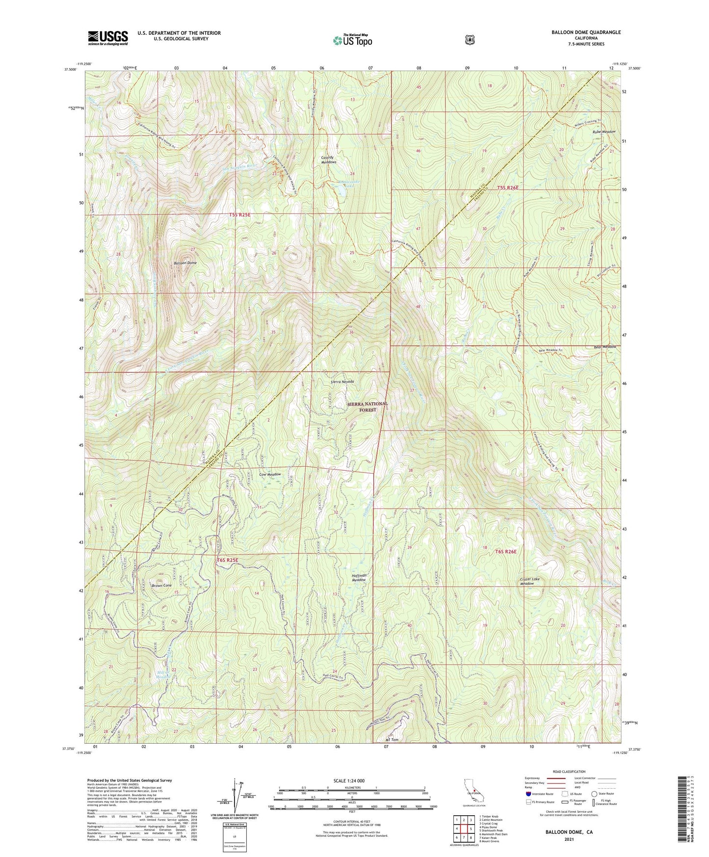 Balloon Dome California US Topo Map Image