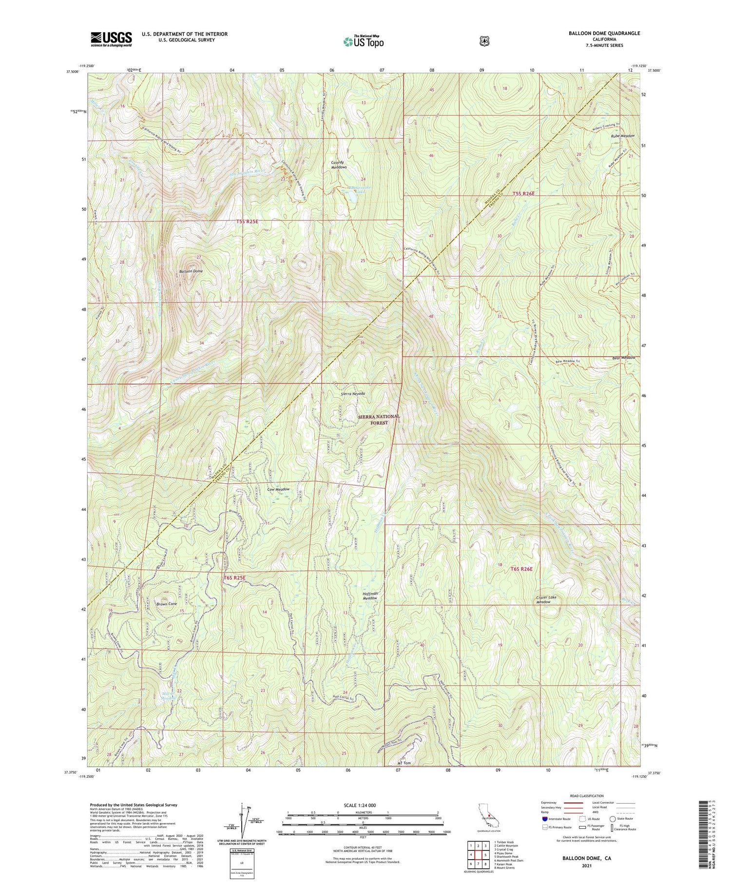 Balloon Dome California US Topo Map Image