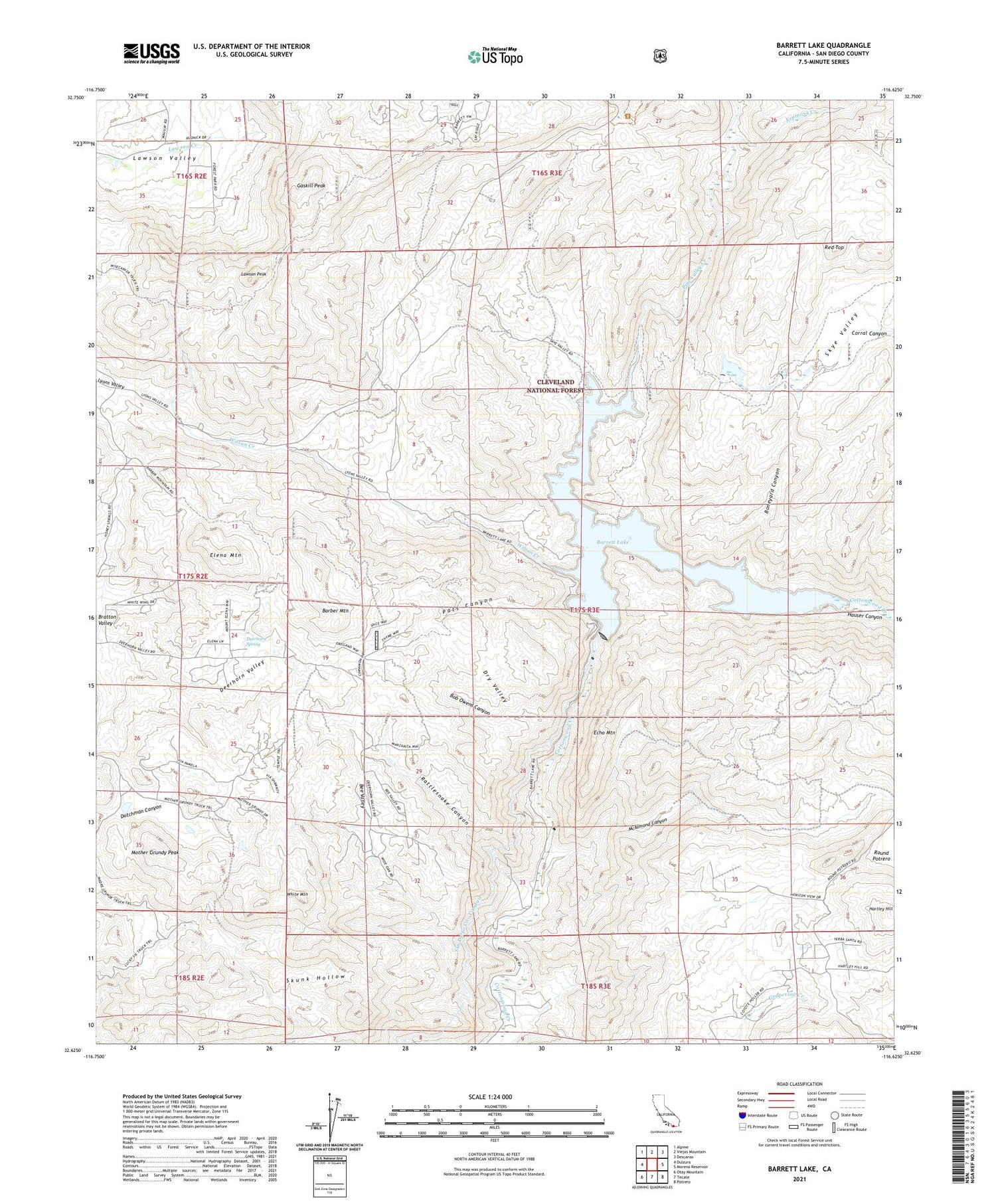 Barrett Lake California US Topo Map Image