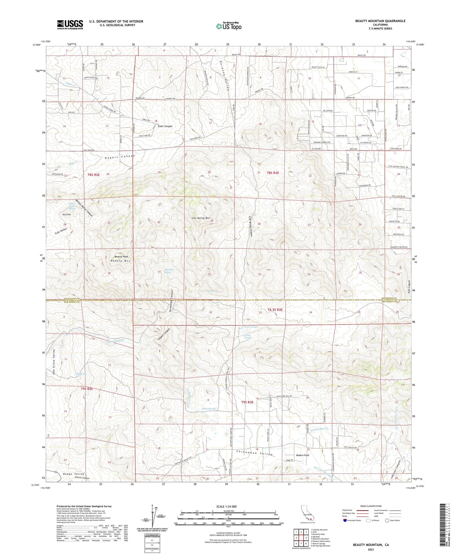 Beauty Mountain California US Topo Map Image