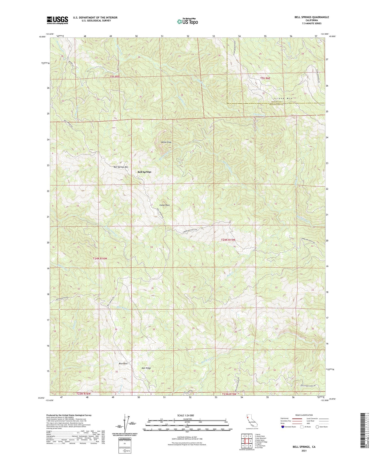 Bell Springs California US Topo Map Image