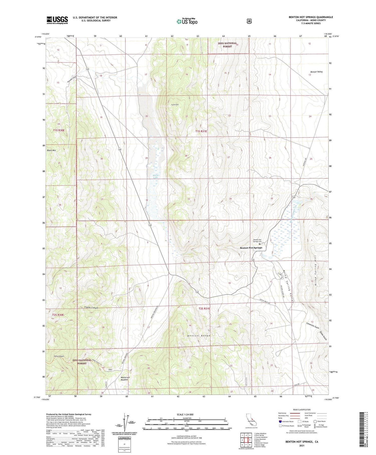 Benton Hot Springs California US Topo Map Image