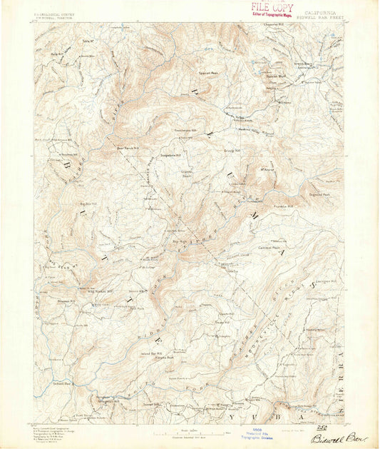 Historic 1891 Bidwell Bar California 30'x30' Topo Map Image