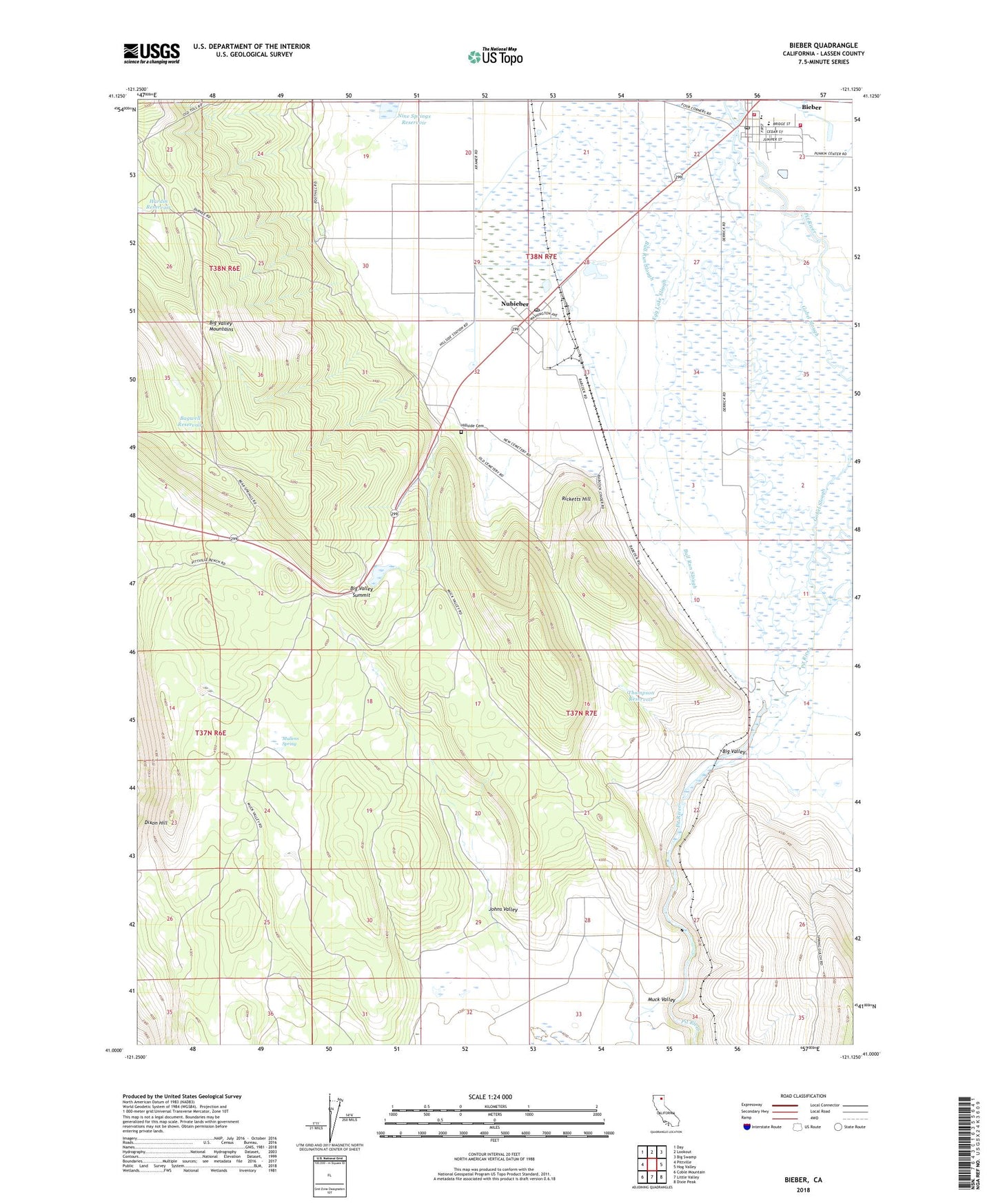 Bieber California US Topo Map Image