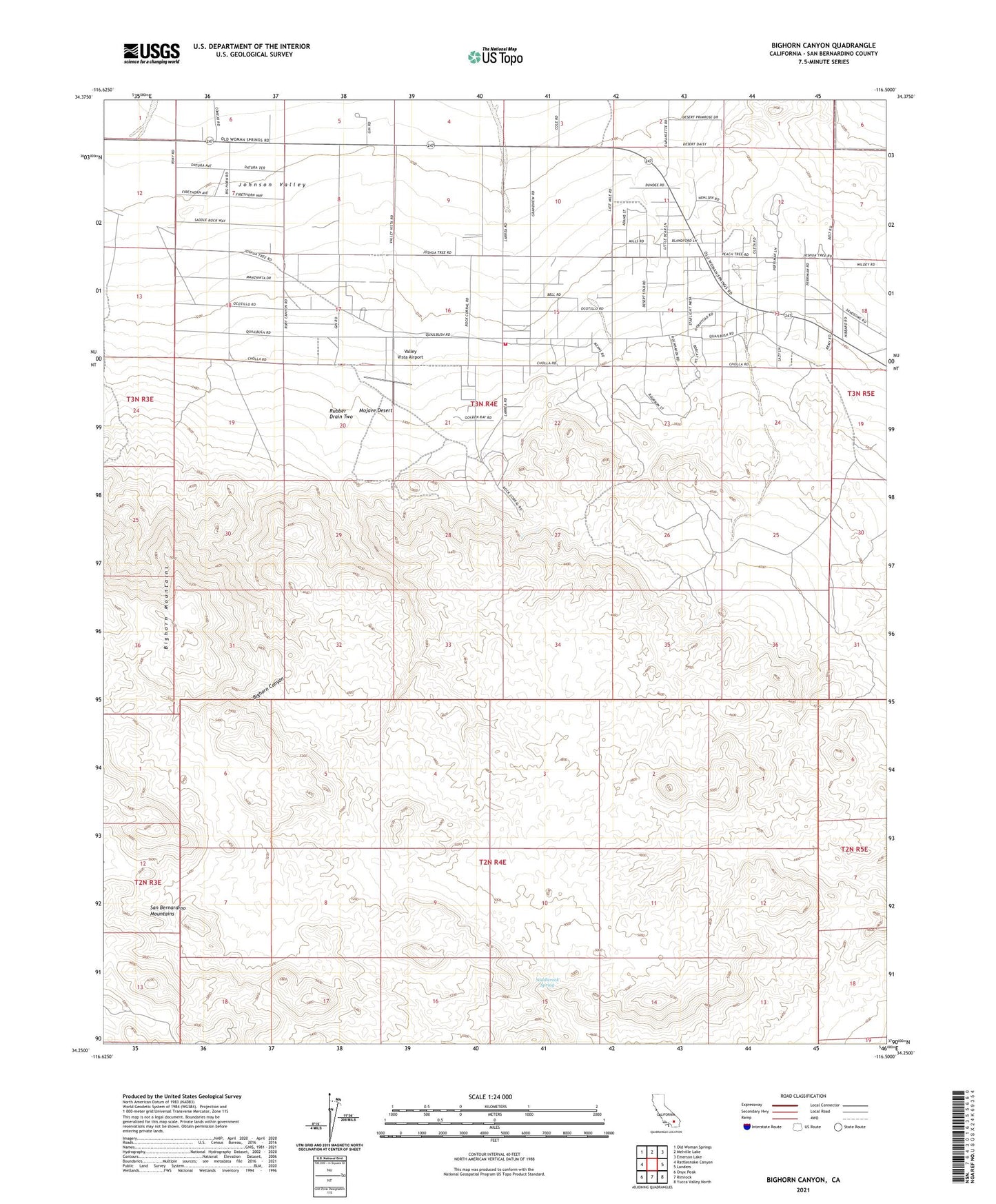 Bighorn Canyon California US Topo Map Image