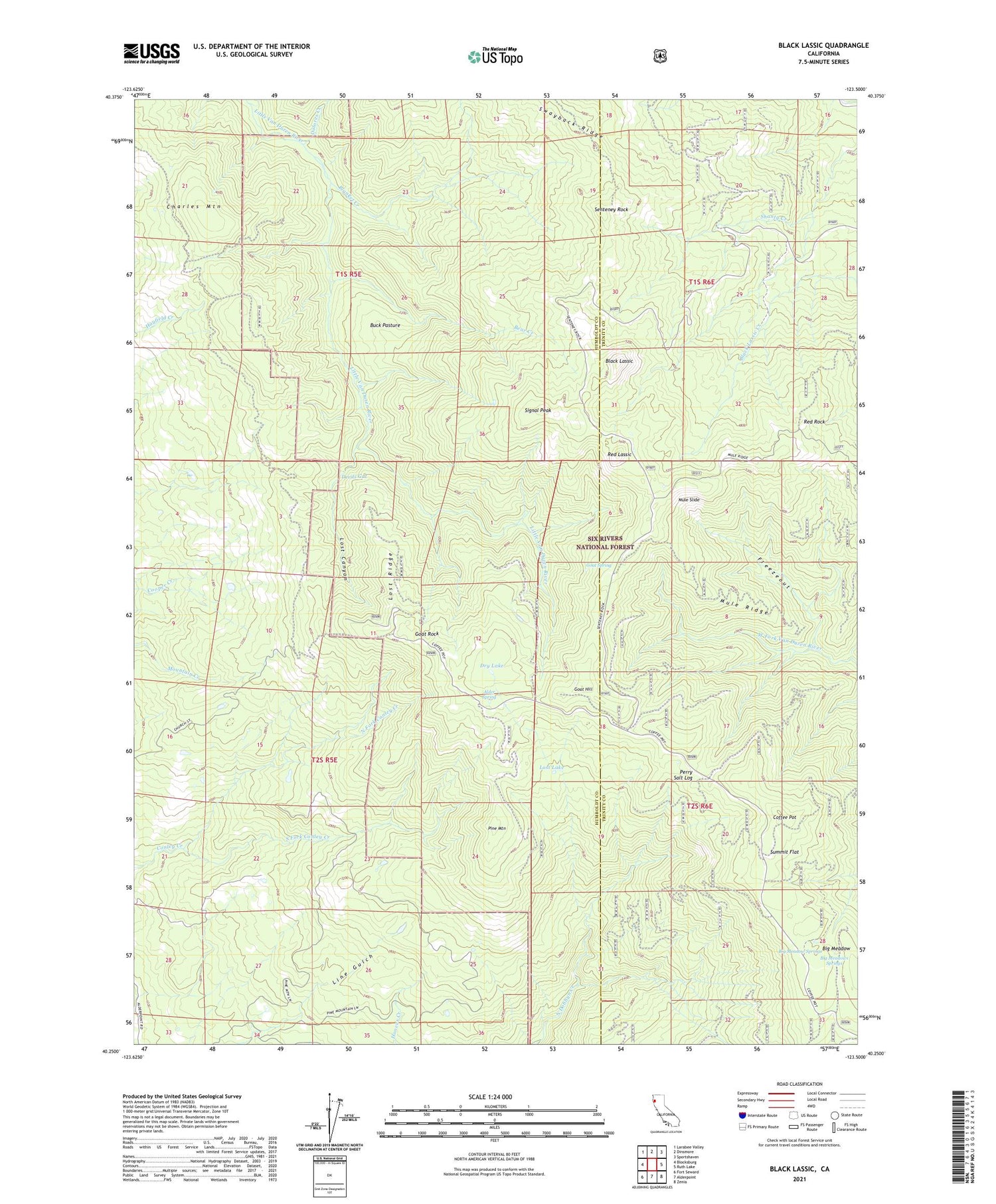 Black Lassic California US Topo Map Image