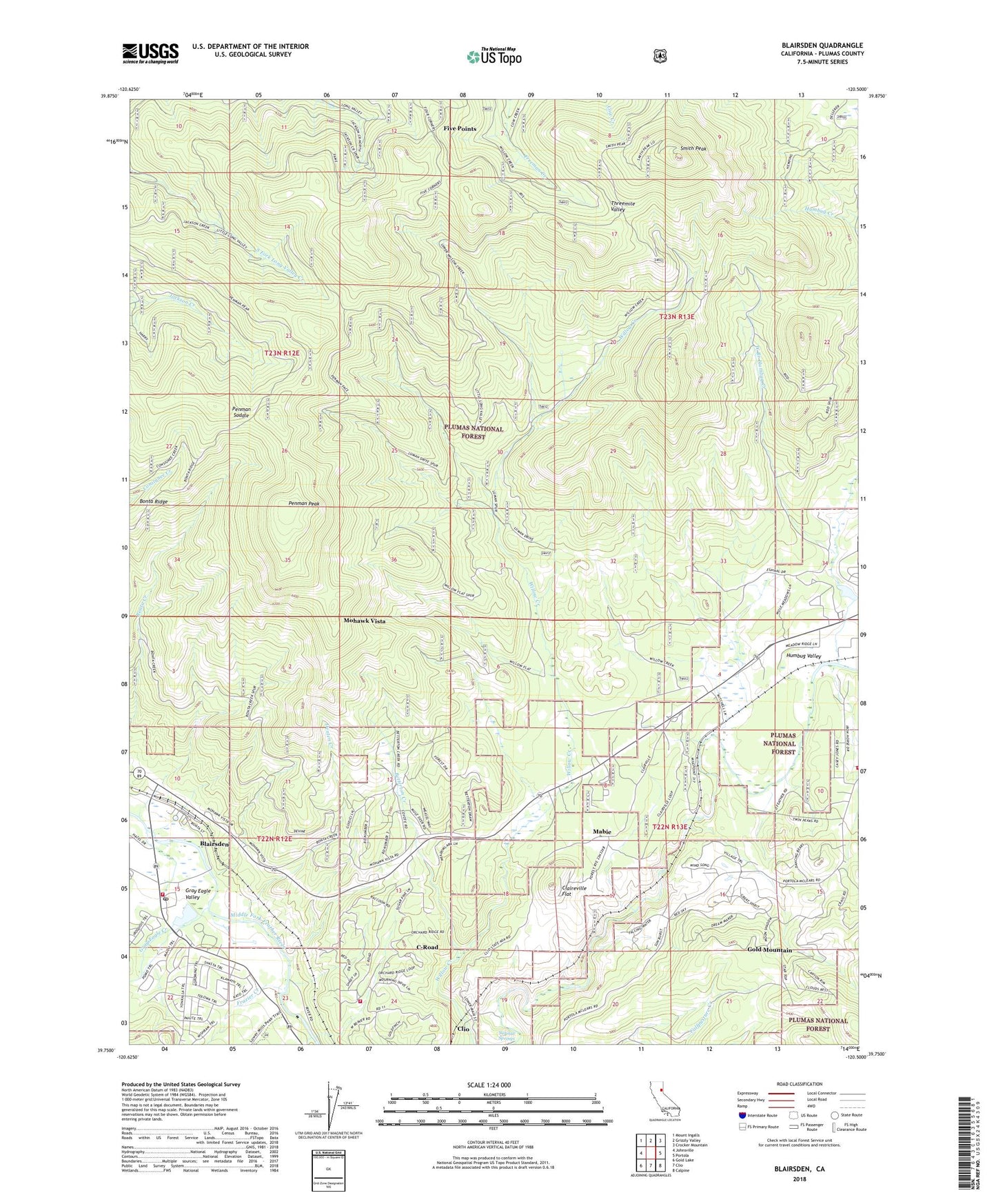 Blairsden California US Topo Map Image
