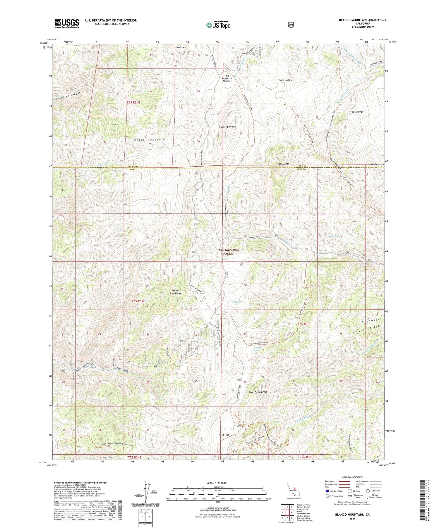 Blanco Mountain California US Topo Map Image