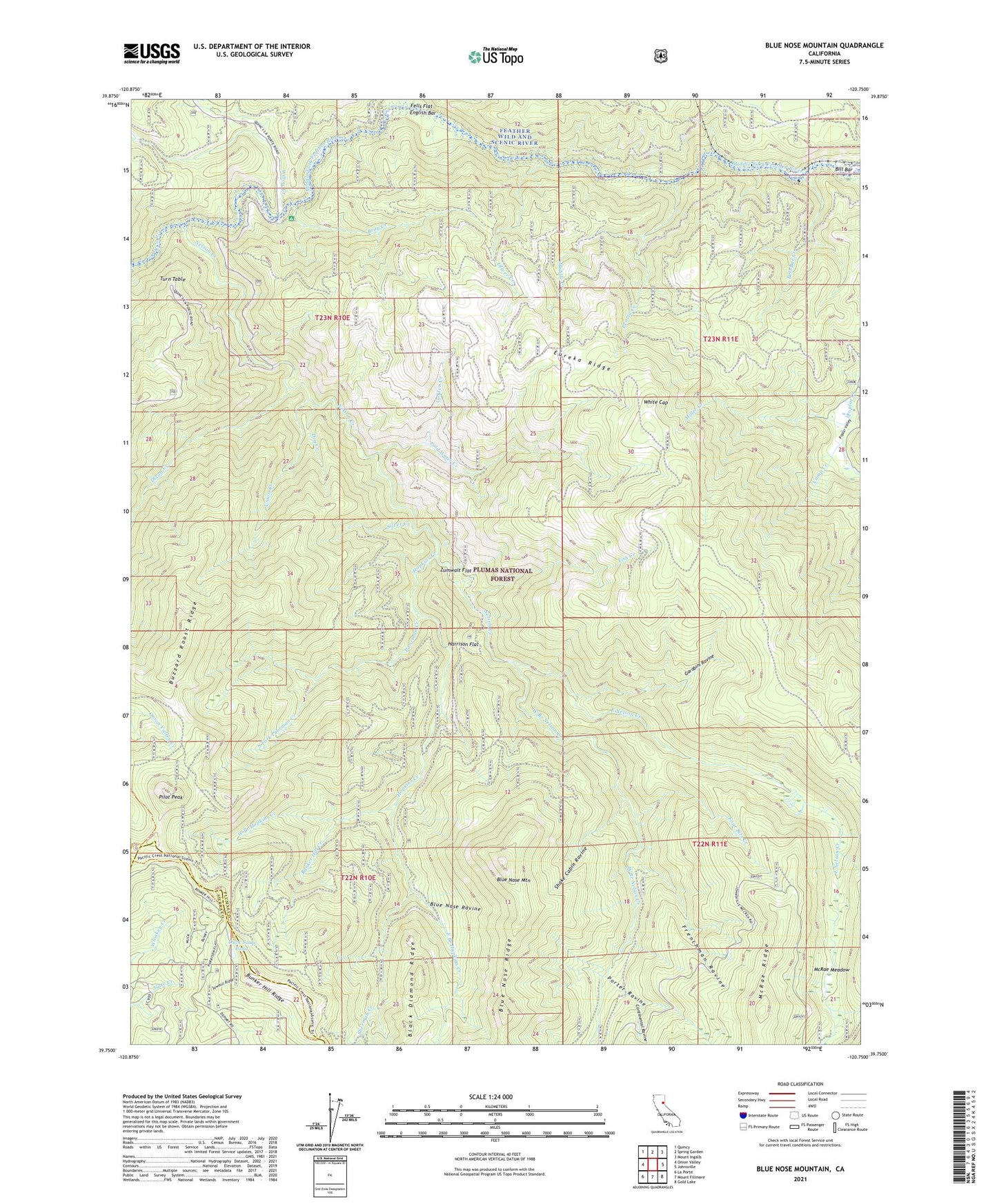 Blue Nose Mountain California US Topo Map Image