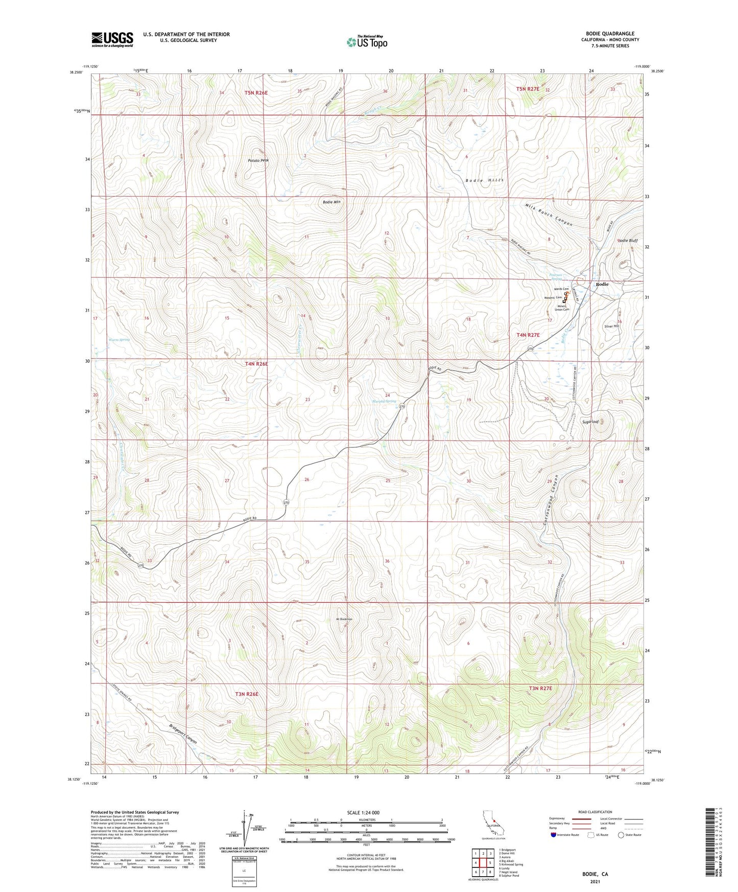 Bodie California US Topo Map Image