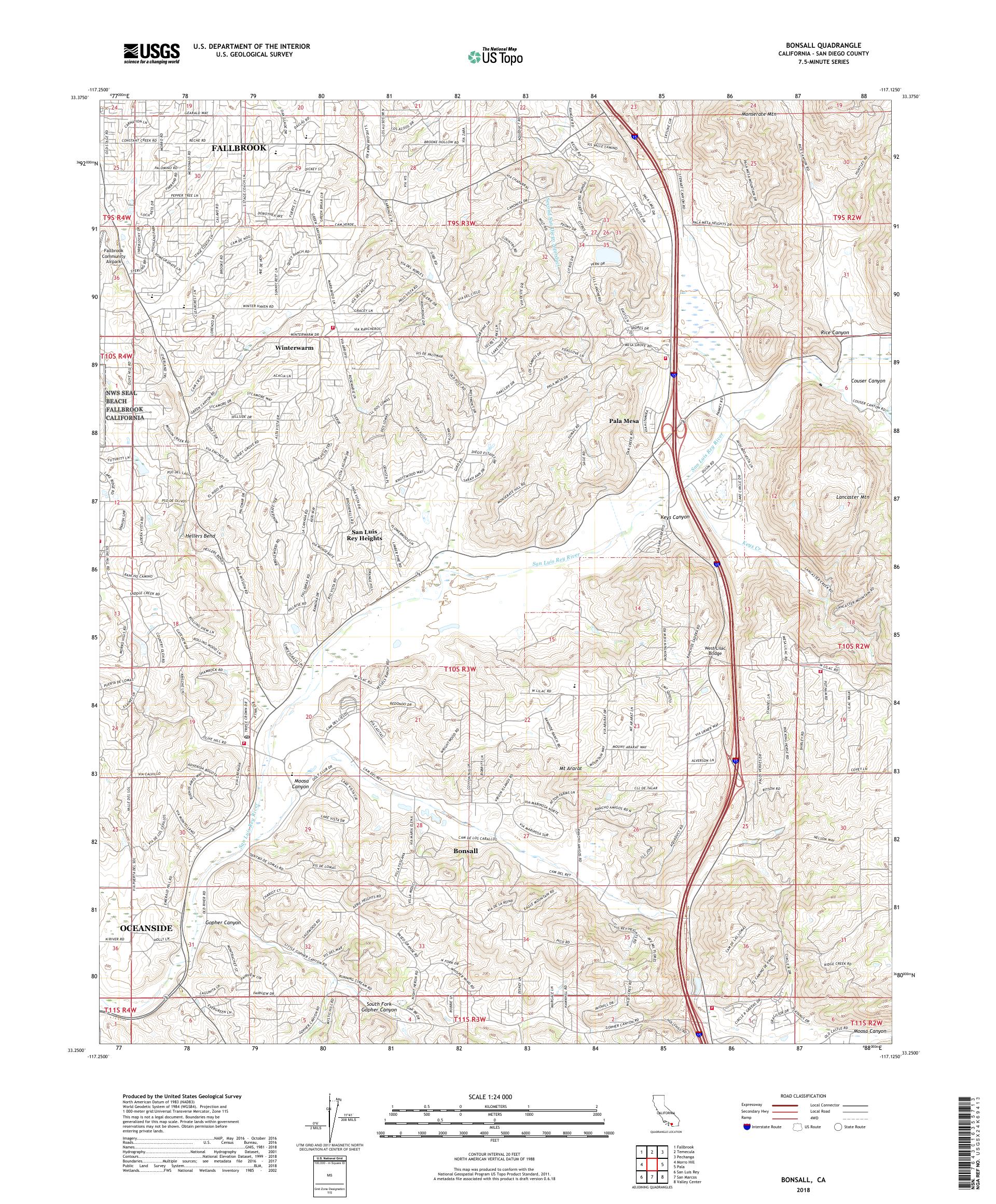 Bonsall California US Topo Map – MyTopo Map Store