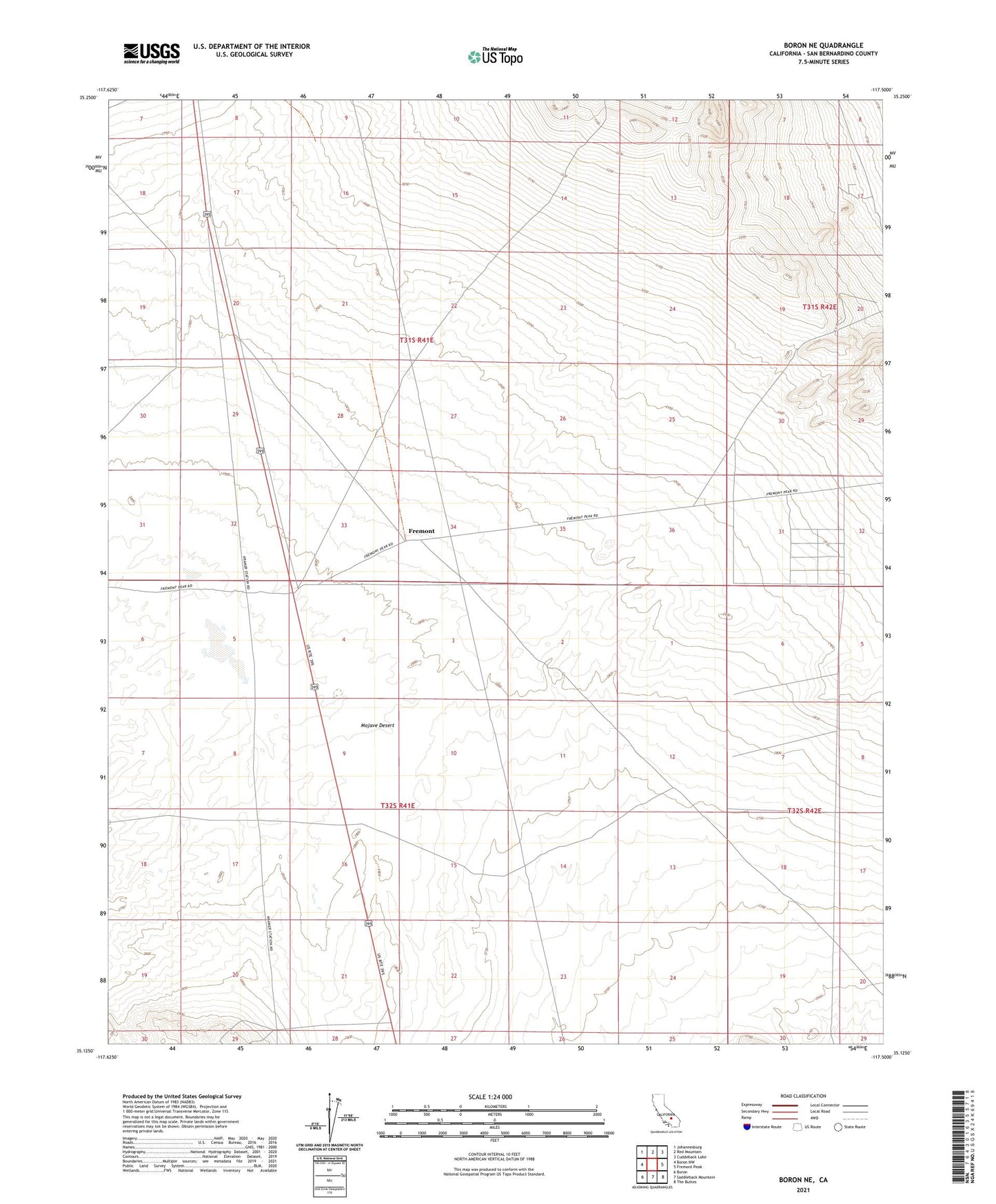 Boron NE California US Topo Map Image