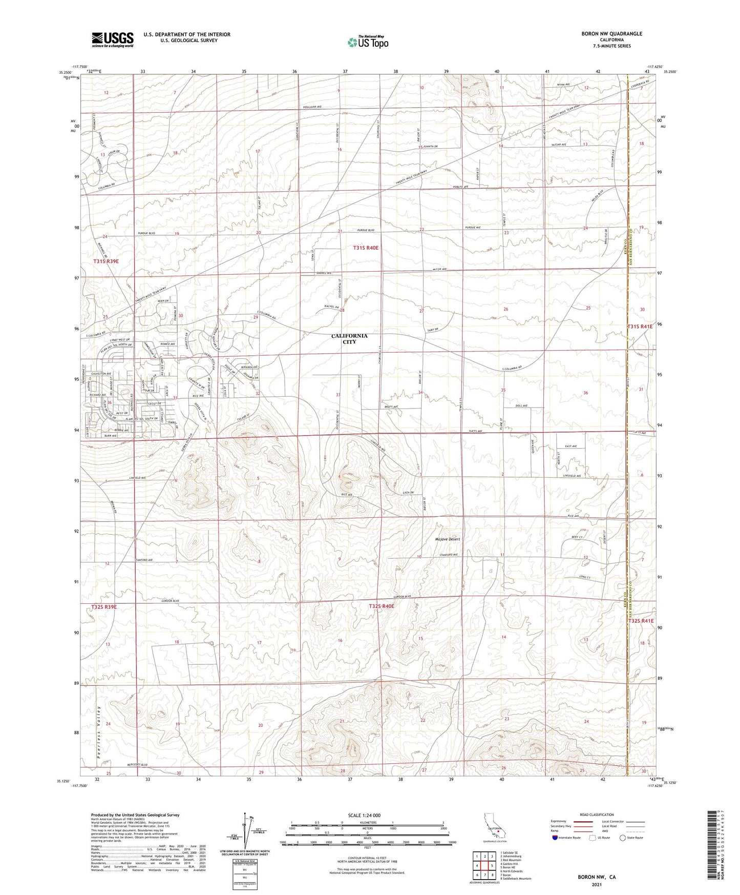 Boron NW California US Topo Map Image