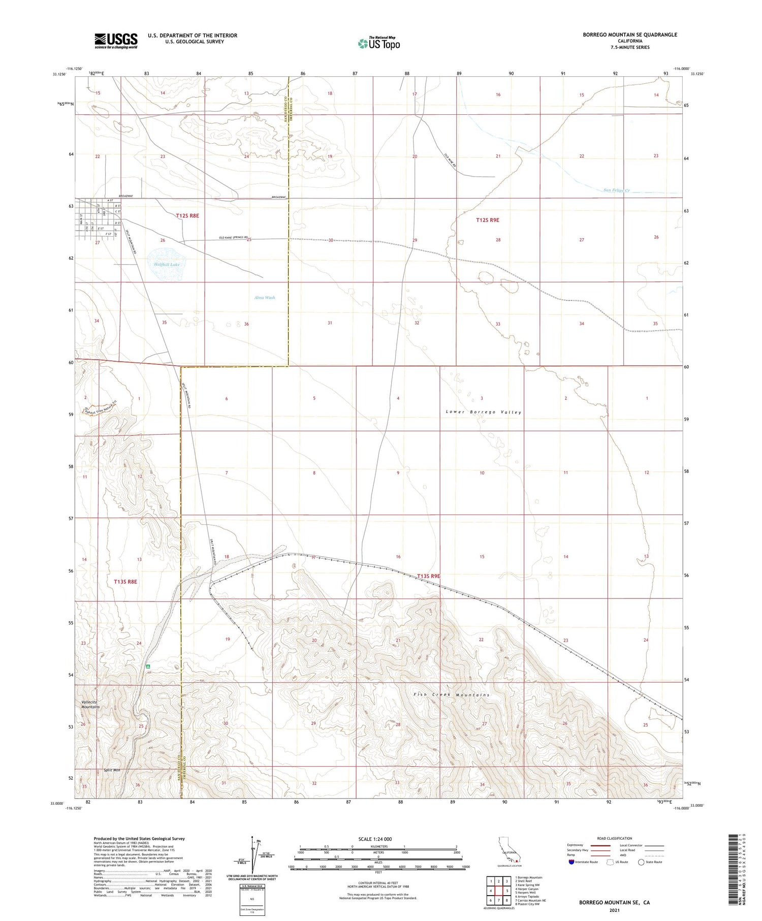 Borrego Mountain SE California US Topo Map Image