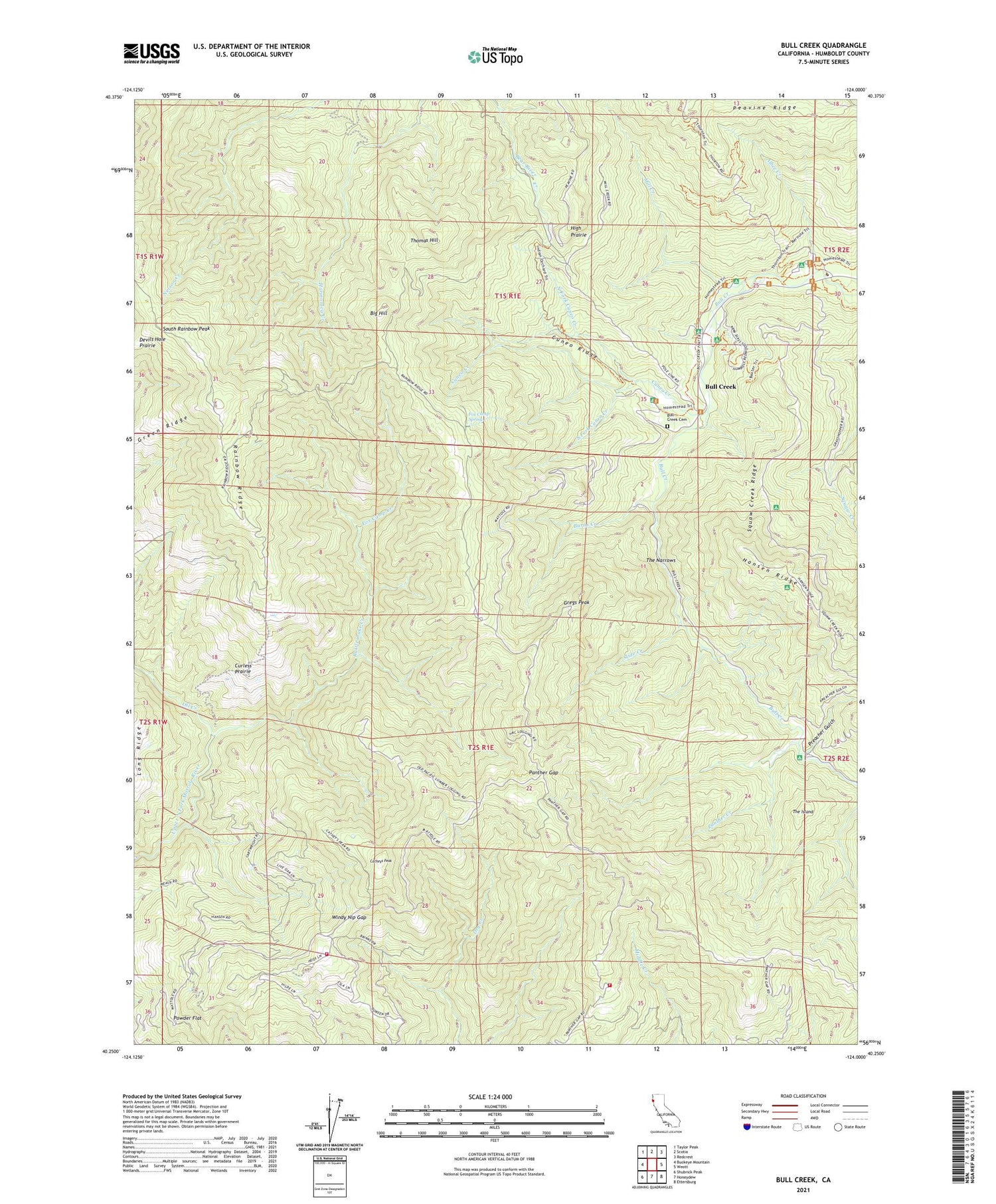 Bull Creek California US Topo Map Image
