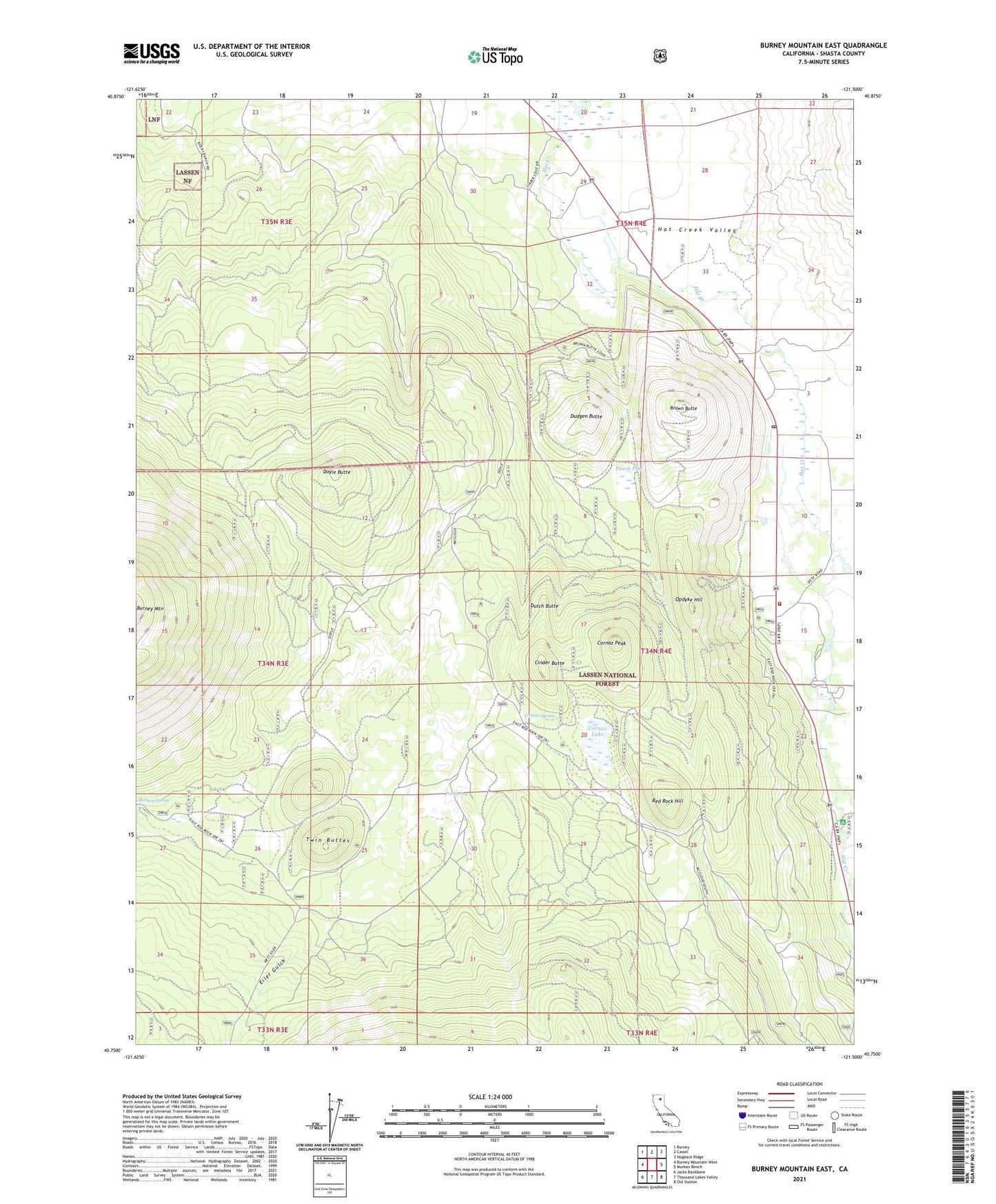 Burney Mountain East California US Topo Map Image