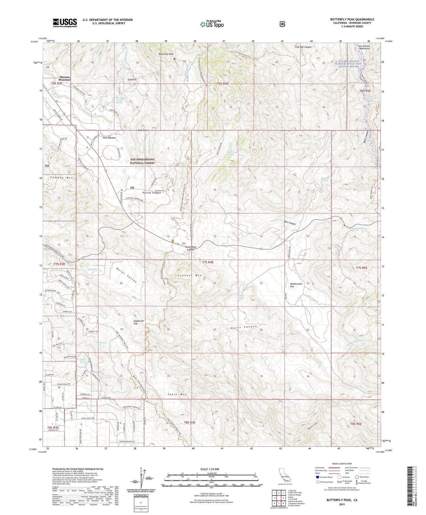 Butterfly Peak California US Topo Map Image