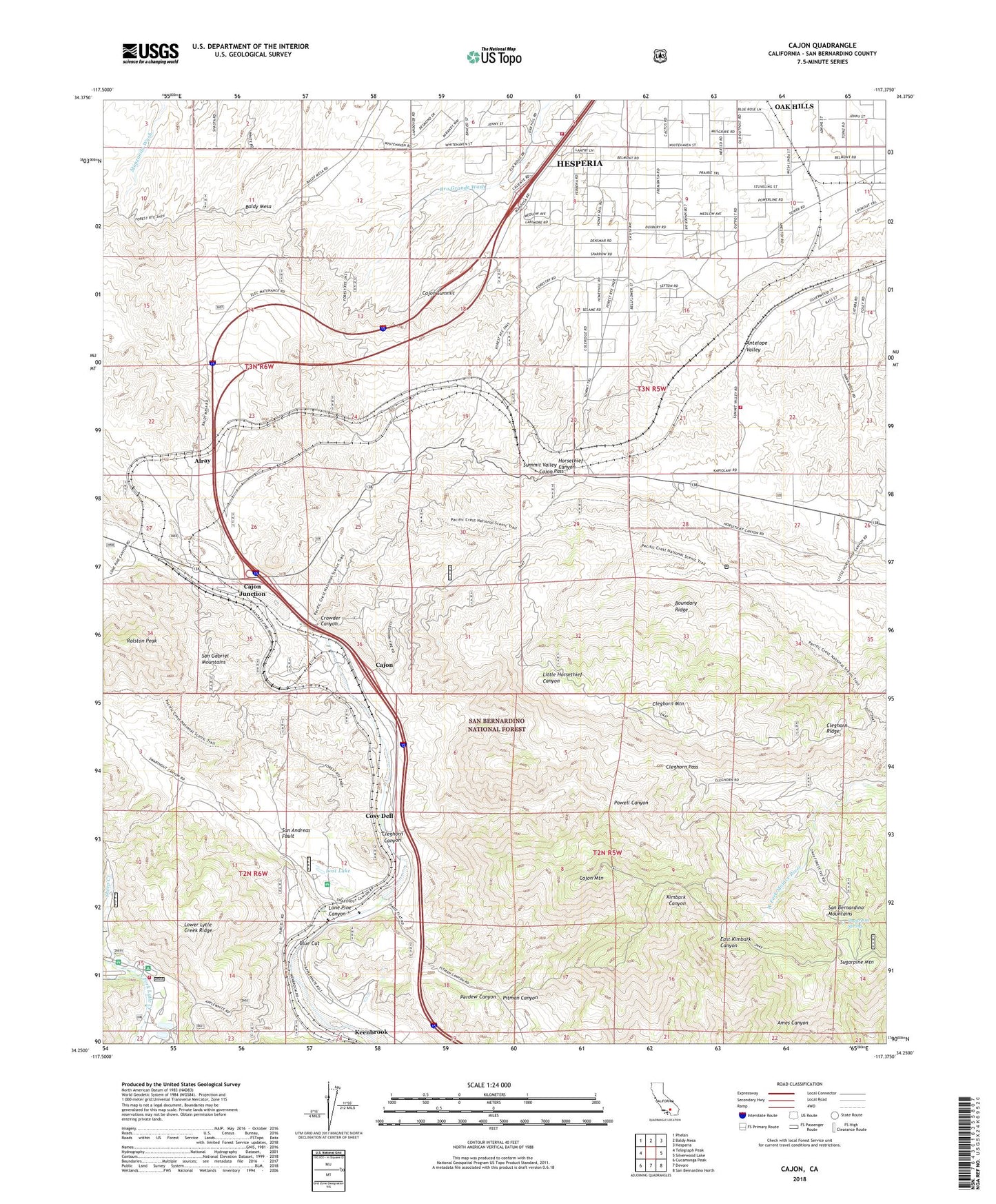 Cajon California US Topo Map Image