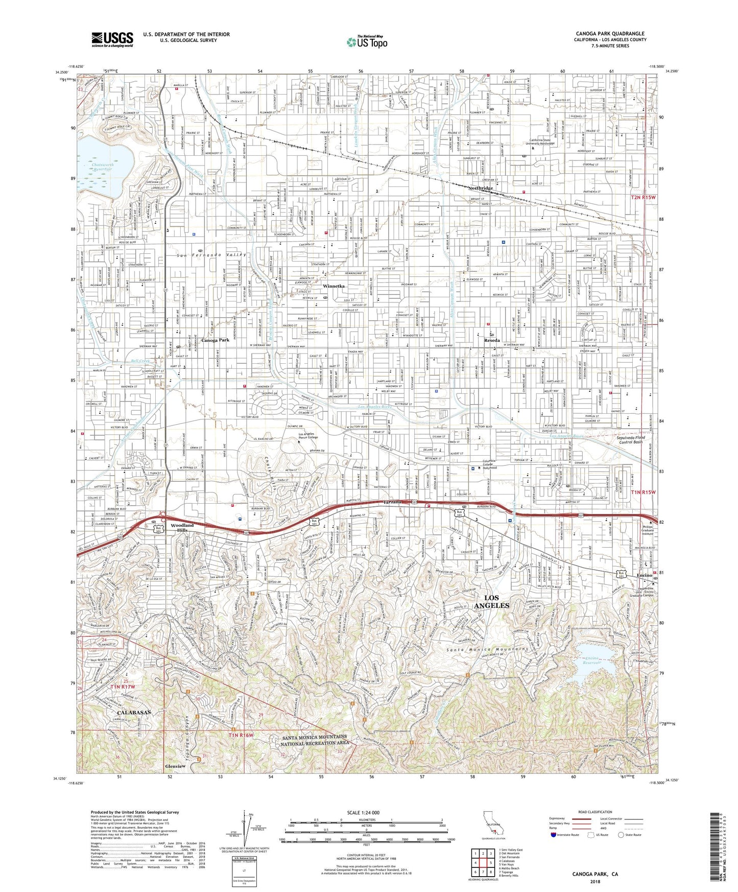 Canoga Park California US Topo Map Image