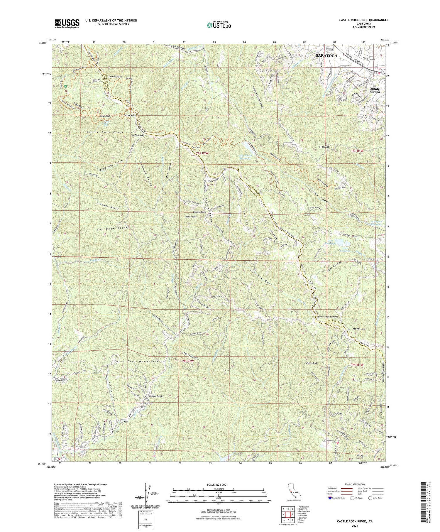 Castle Rock Ridge California US Topo Map Image