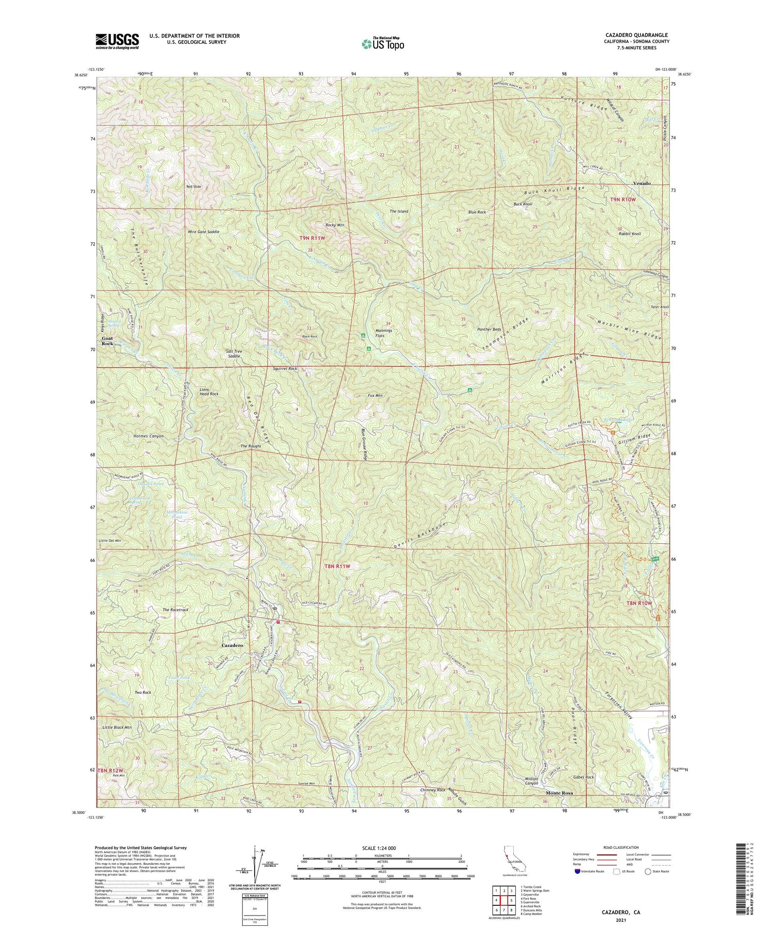 Cazadero California US Topo Map Image