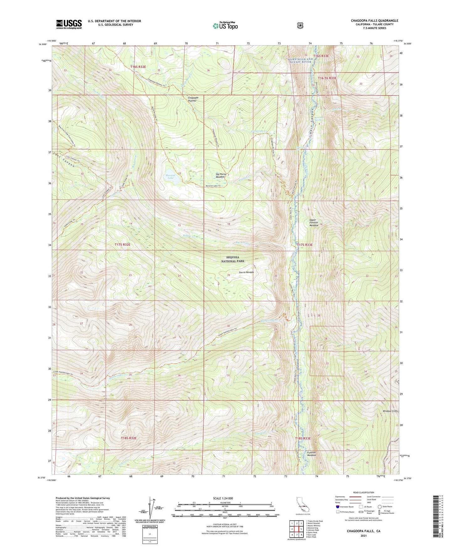 Chagoopa Falls California US Topo Map Image