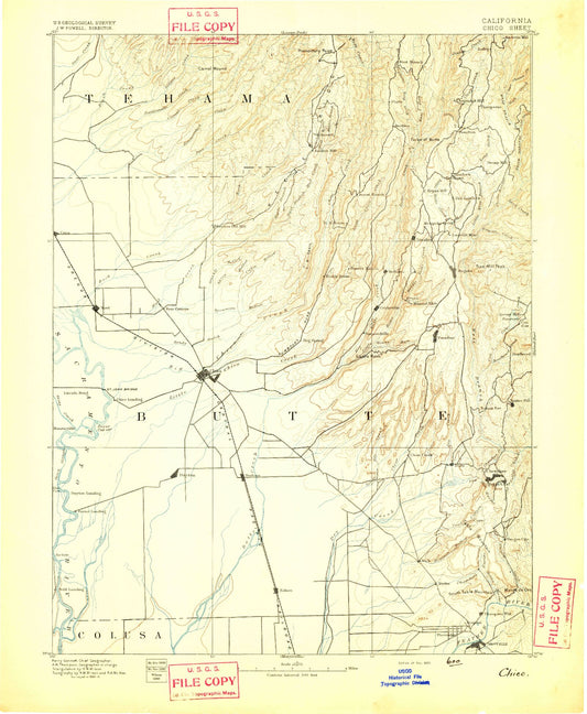 Historic 1893 Chico California 30'x30' Topo Map Image