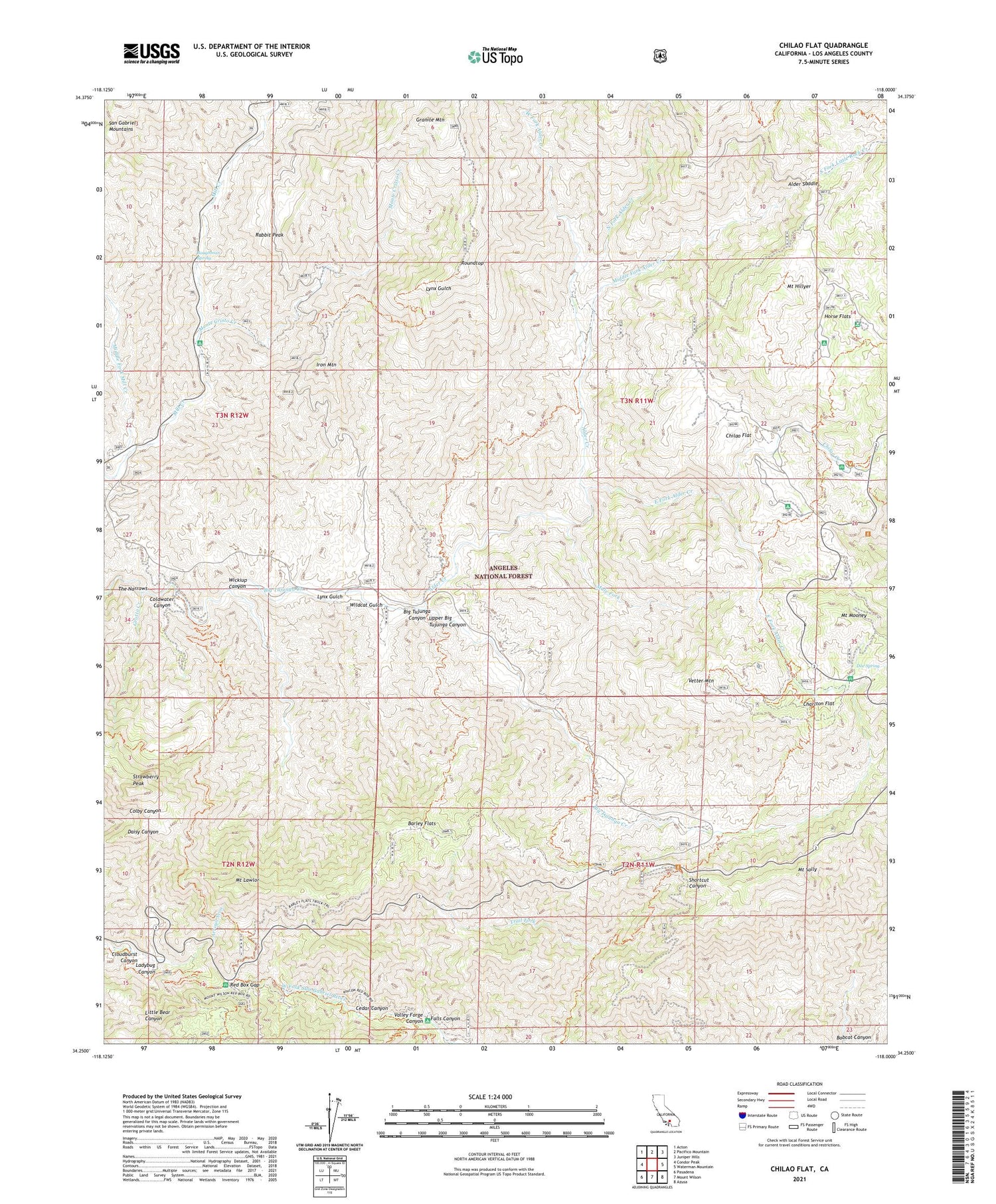 Chilao Flat California US Topo Map Image