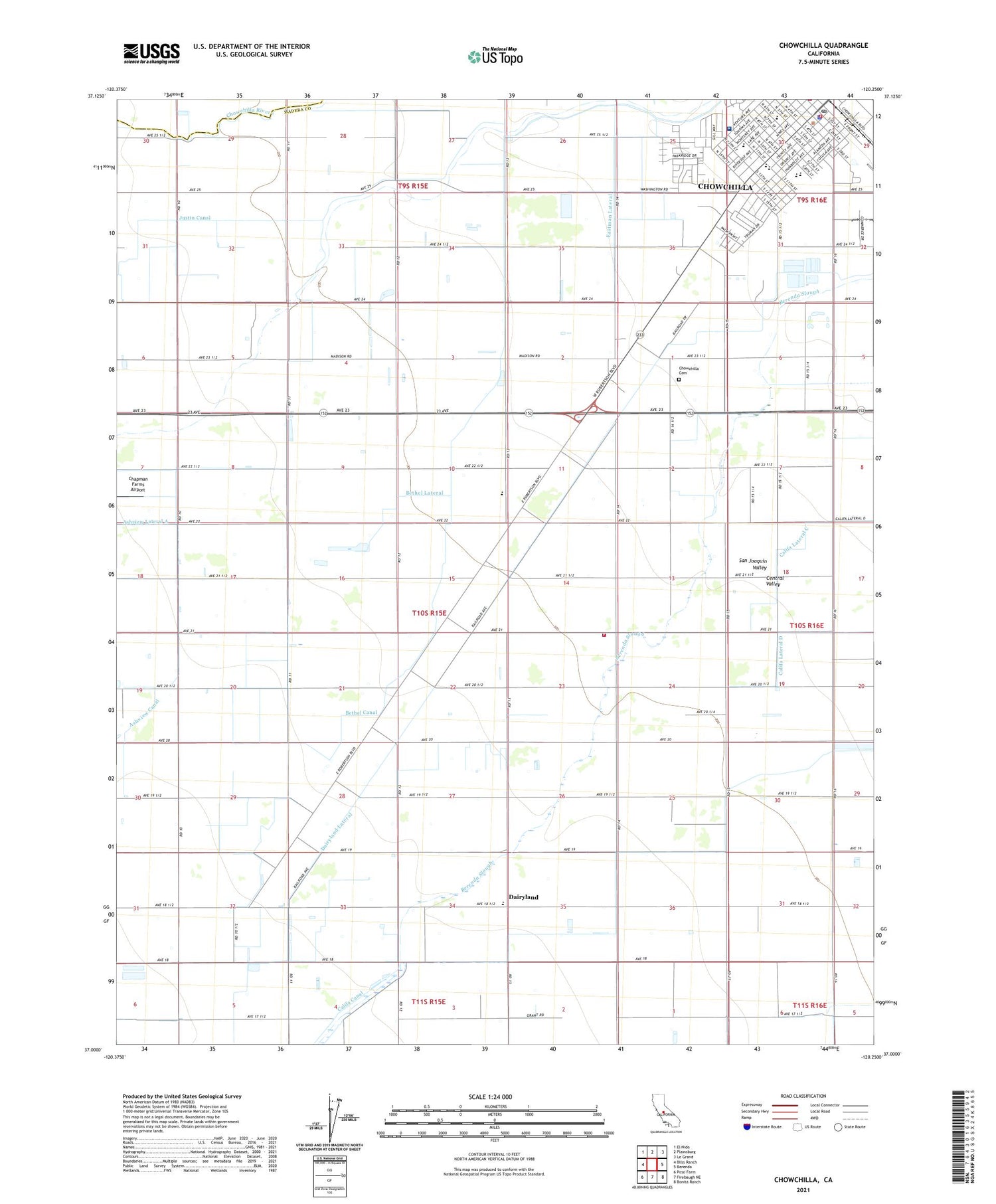 Chowchilla California US Topo Map Image