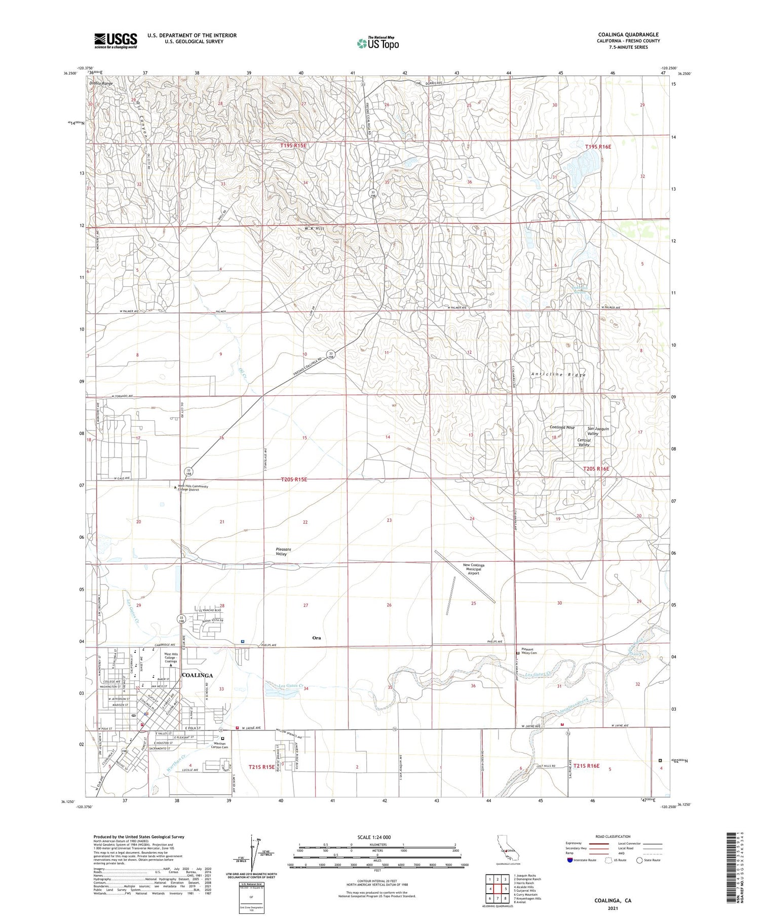 Coalinga California US Topo Map Image