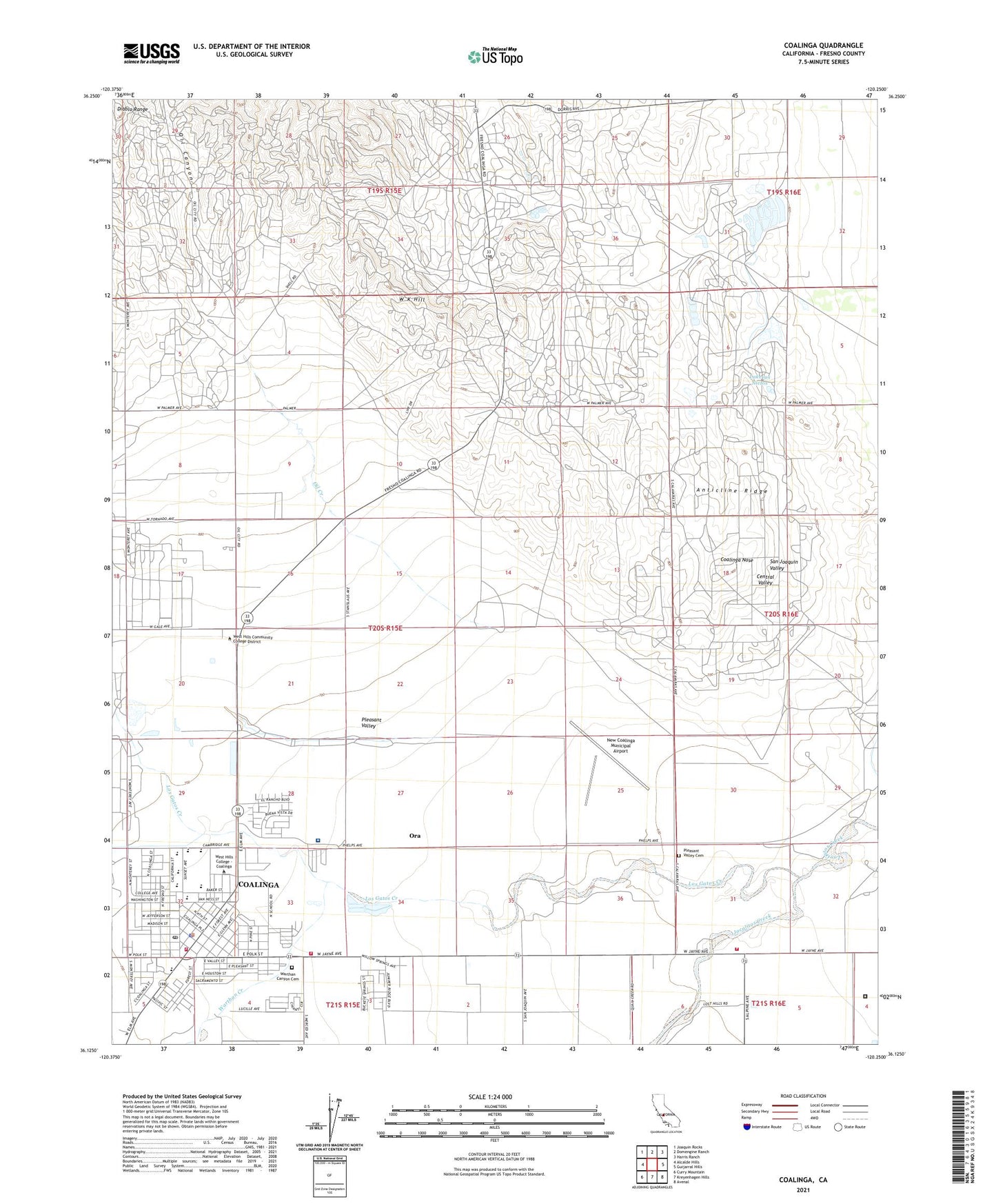 Coalinga California US Topo Map Image