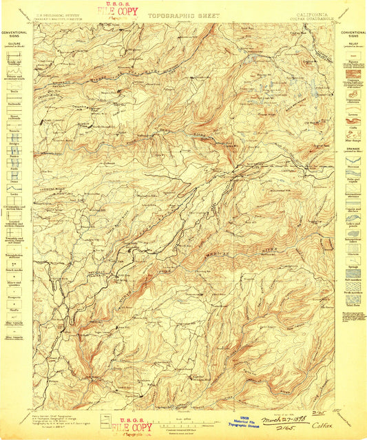 Historic 1898 Colfax California 30'x30' Topo Map Image