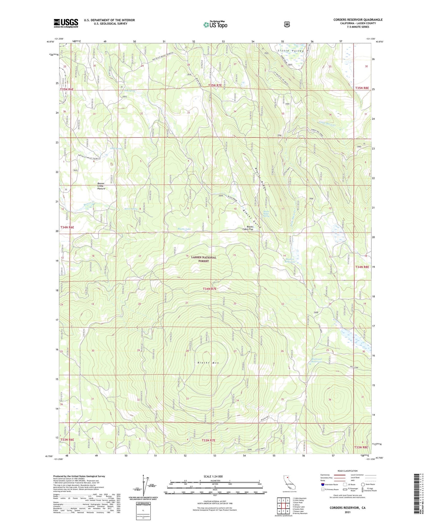 Corders Reservoir California US Topo Map Image